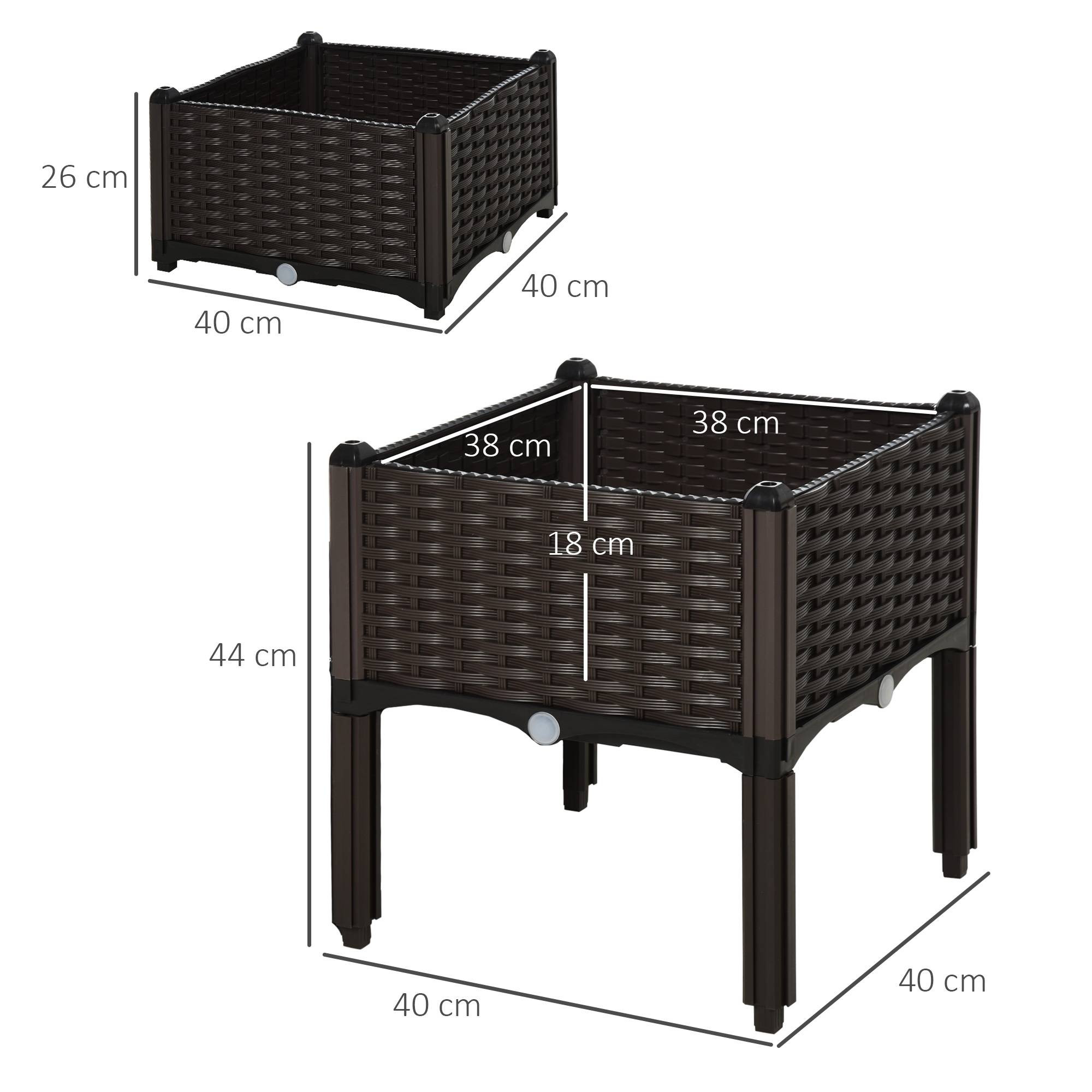 Lot de 2 pots marron 40x40x26/44 cm carrés avec pieds et drainages, accessoire design sobre pour plantes pratique et modulable - Image 4