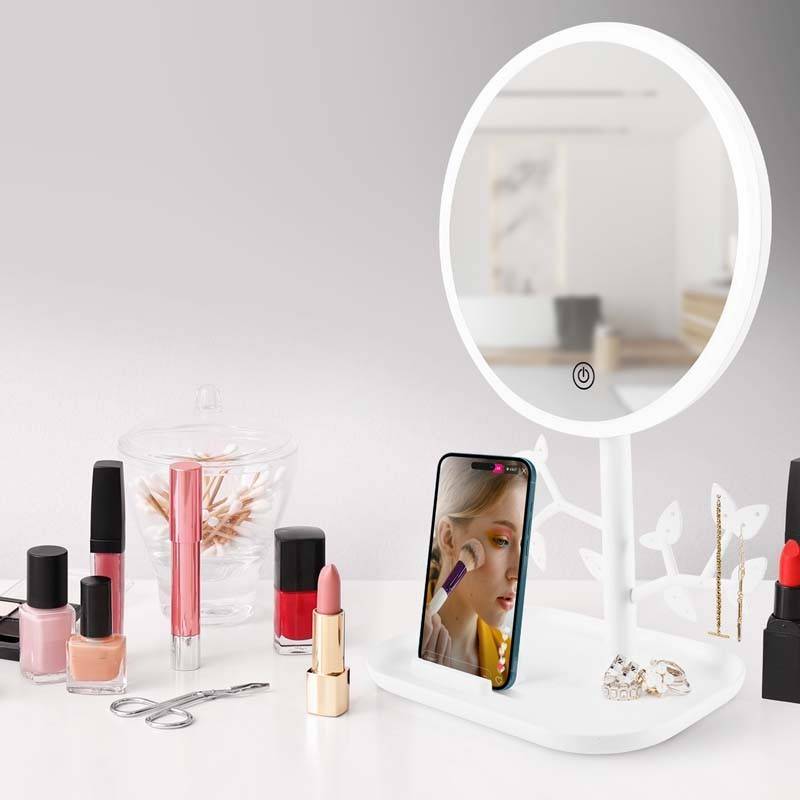 Miroir De Table Blanc Avec Led Et Porte-bijoux Rechargeable Mizo De Yoghi - Image 3