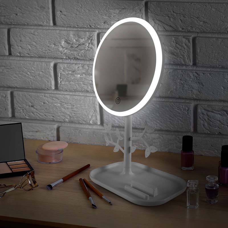 Miroir De Table Blanc Avec Led Et Porte-bijoux Rechargeable Mizo De Yoghi - Image 2