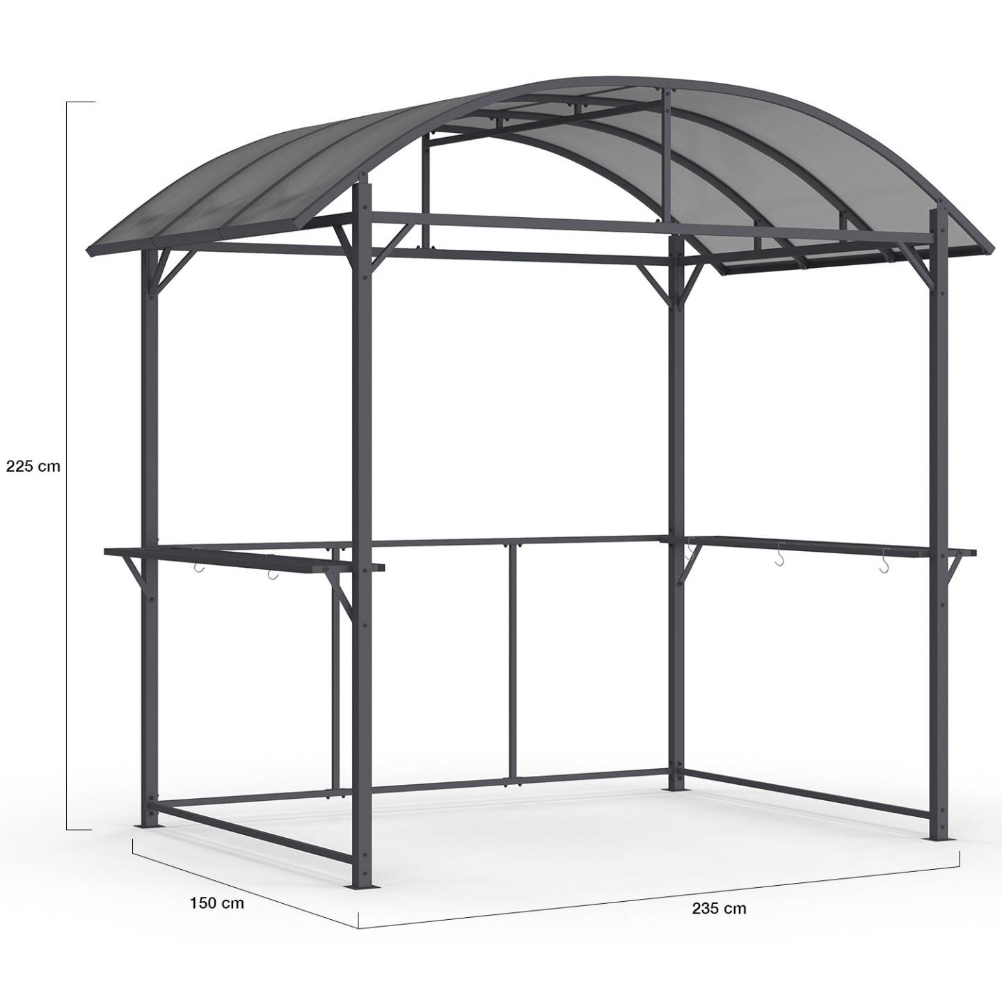 Abri pour barbecue 240 x 150 x 220 cm avec étagères, en métal gris et toit en polycarbonate - Image 4