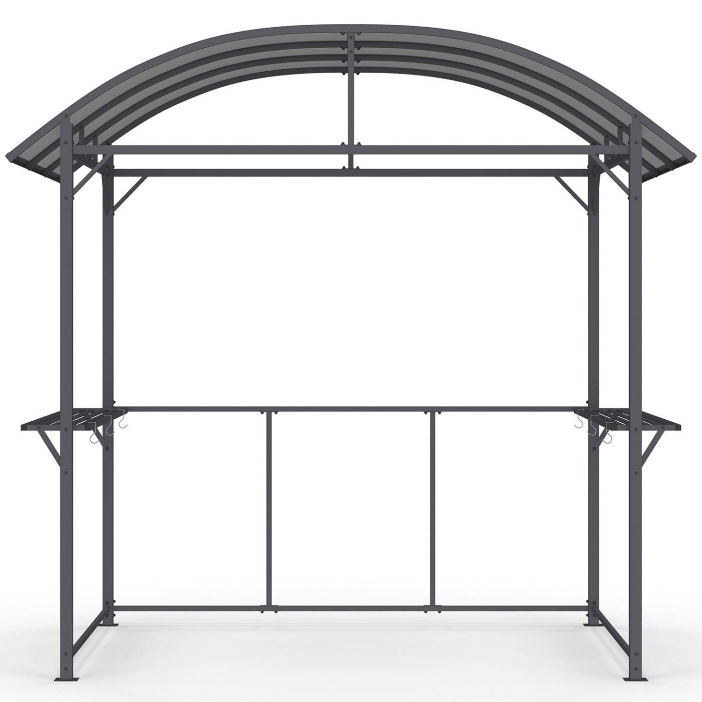 Abri pour barbecue 240 x 150 x 220 cm avec étagères, en métal gris et toit en polycarbonate - Image 3