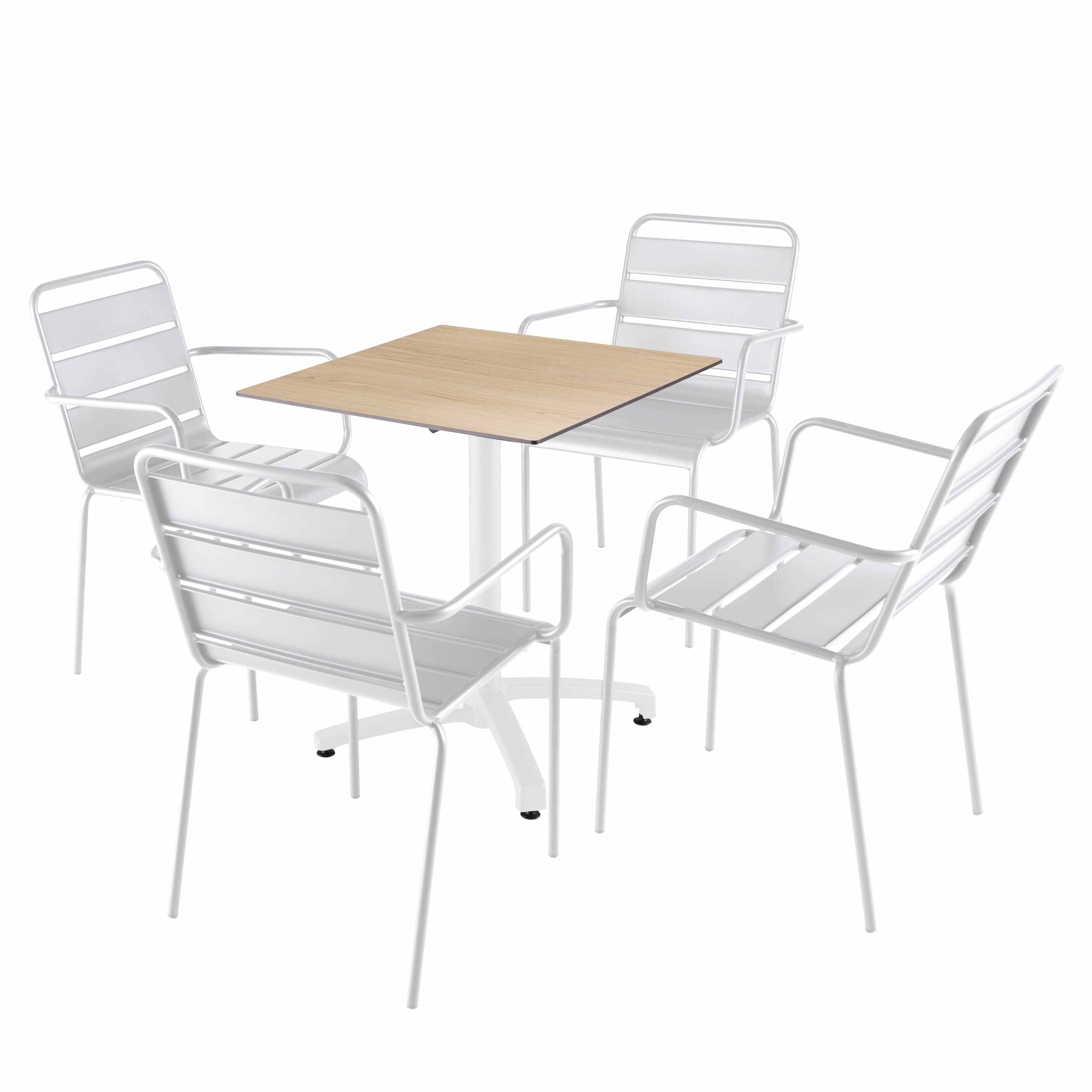 Oviala - Ensemble table 70 cm chêne naturel et 4 chaises en métal blanc - Oviala - Imagen 1