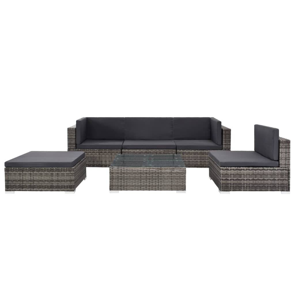 Helloshop26 - Salon de jardin meuble d'extérieur ensemble de mobilier 6 pièces avec coussins résine tressée gris - Imagen 1