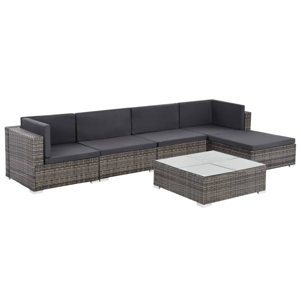Helloshop26 - Salon de jardin meuble d'extérieur ensemble de mobilier 6 pièces avec coussins résine tressée gris - Imagen 2