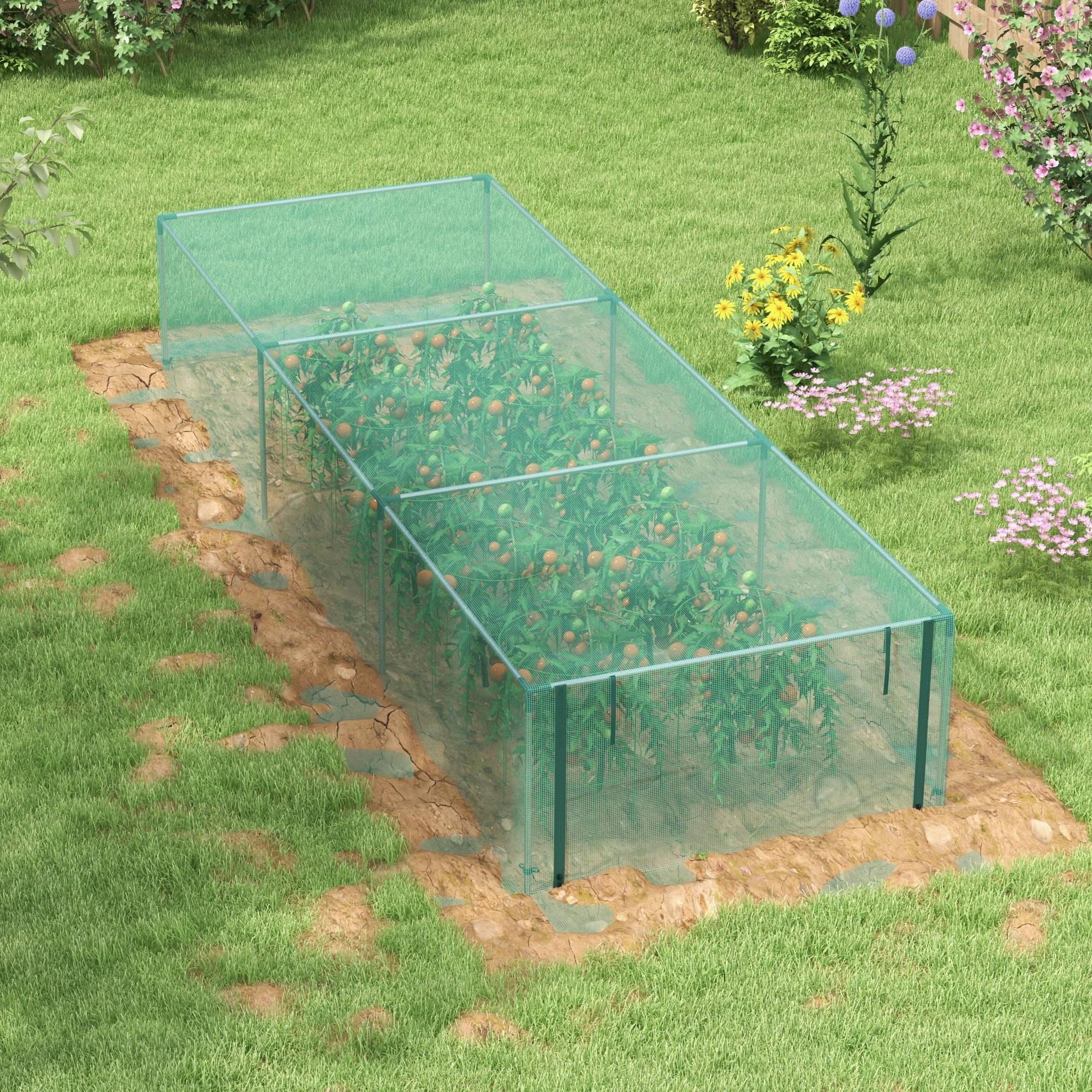 Tente Protection Potager Filet Anti-Insectes 373x125cm Porte Zippée Acier Vert - ComfortXL Outdoor Living - Image 6