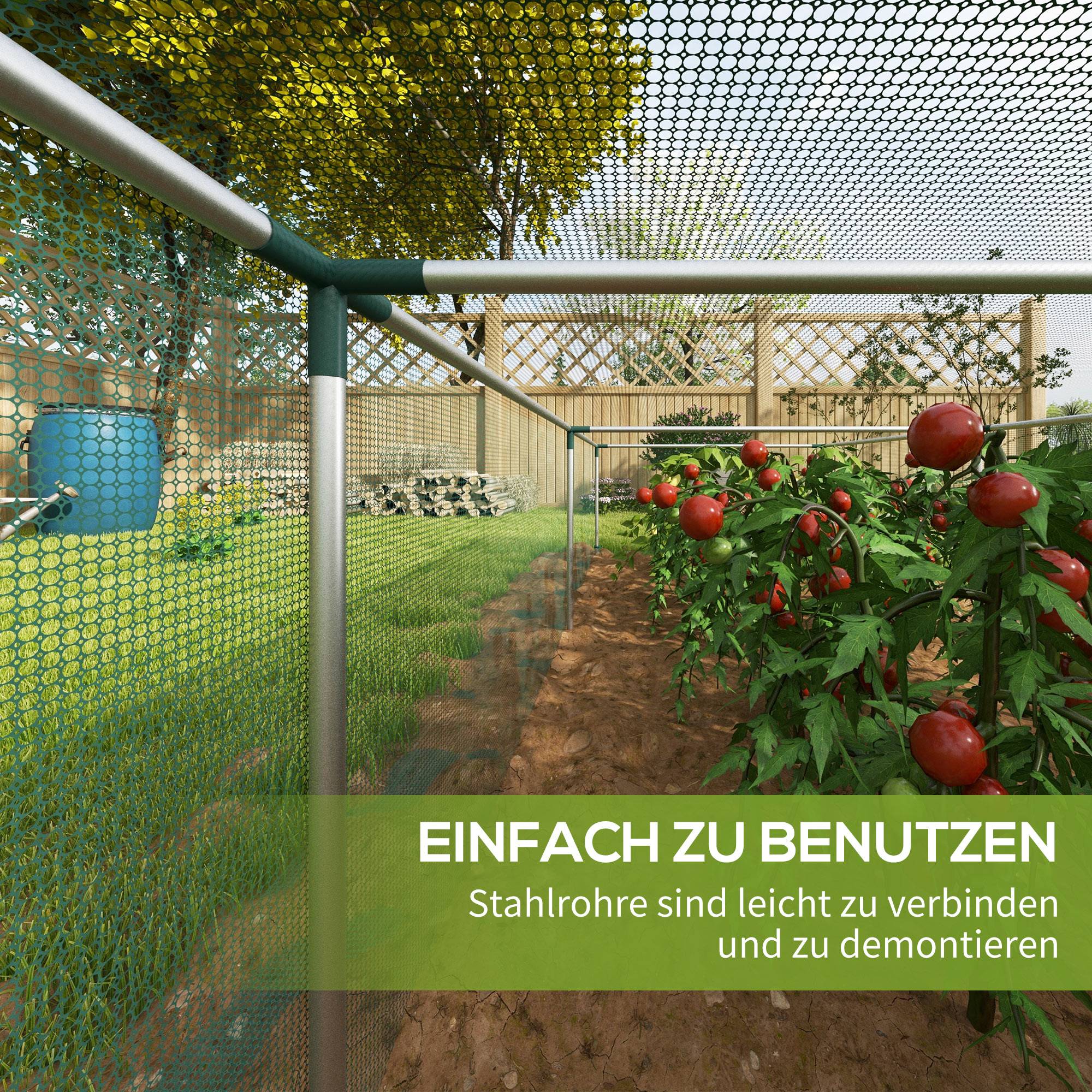 Tente Protection Potager Filet Anti-Insectes 373x125cm Porte Zippée Acier Vert - ComfortXL Outdoor Living - Image 4