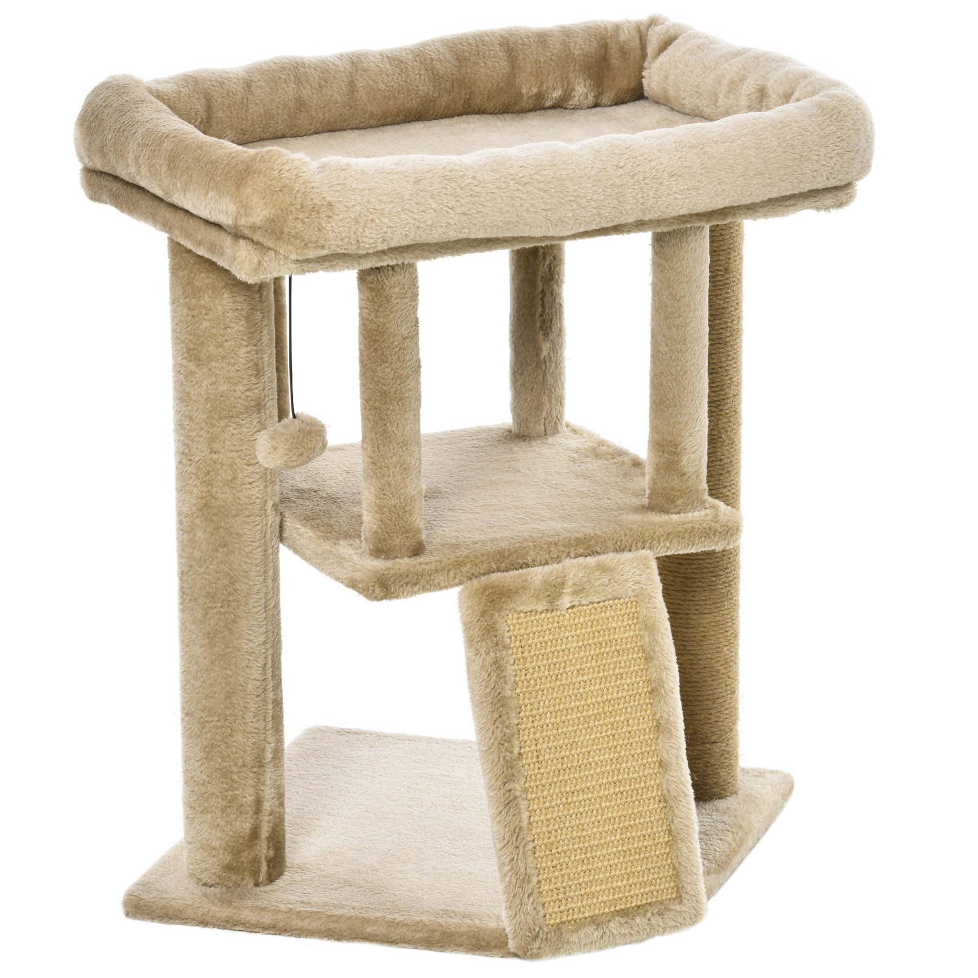 Arbre à chat avec griffoir en jute, plateforme, balle, niche, marron, 40x40x57 cm - Image 10