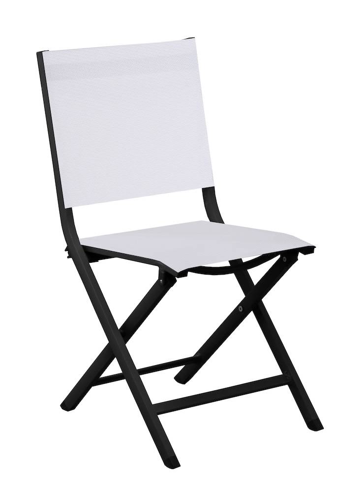 Proloisirs - Chaise pliante - THEMA - Aluminium époxy graphite - Toile TPEP chiné blanc