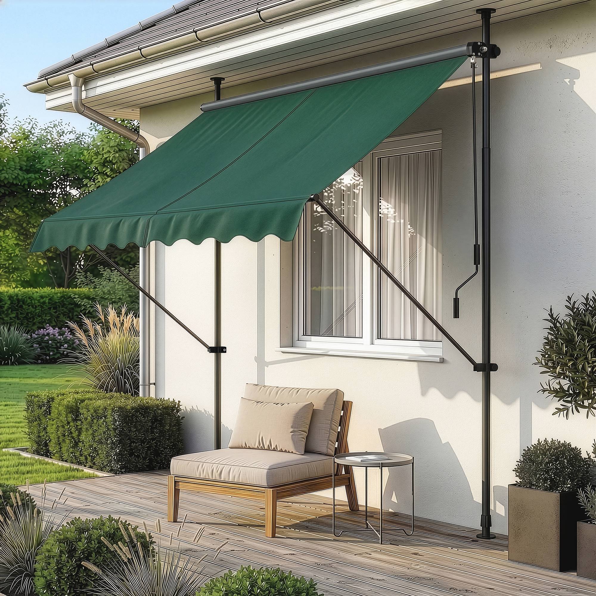 Pro.Tec - Store Banne Téléscopique Acier Polyester 150 x 120 x 220-309 cm Vert Foncé [pro.tec] - Imagen 1