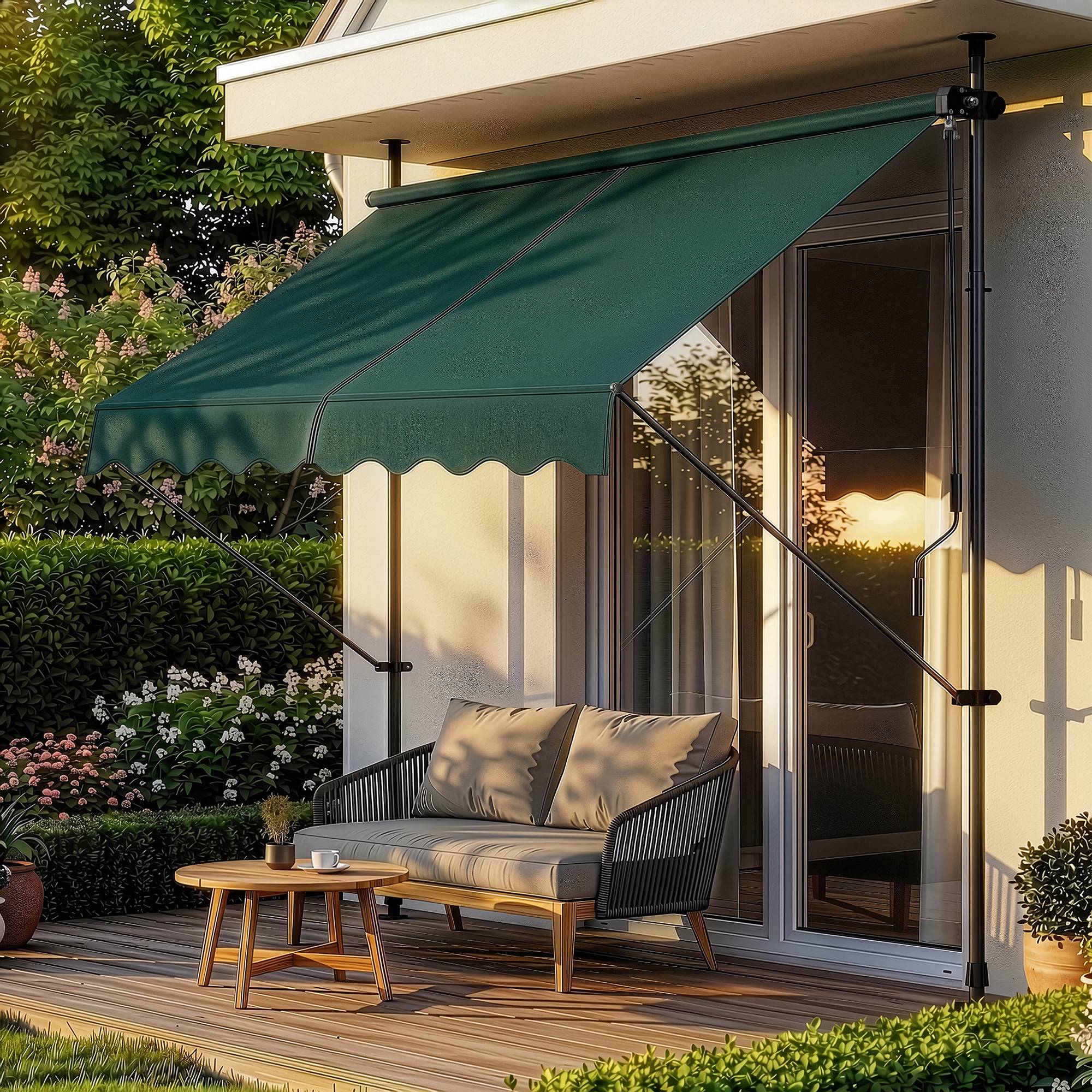 Pro.Tec - Store Banne Téléscopique Acier Polyester 150 x 120 x 220-309 cm Vert Foncé [pro.tec] - Imagen 6