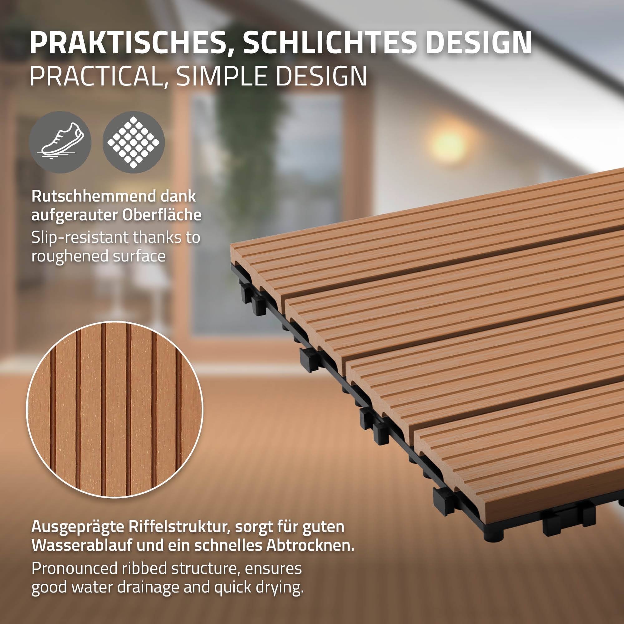 Ecd-Germany - Carreaux WPC de sol 60x30cm 2m² aspect de bois marron clair - Imagen 4