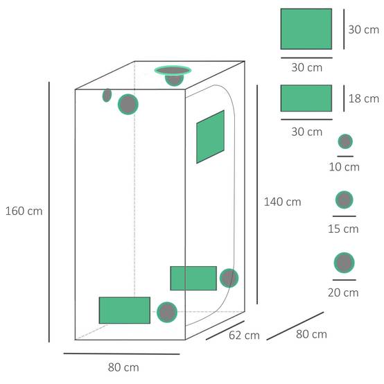 Sans Marque - Tente de culture hydroponique 80x80x160 cm grow box Oxford 600D serre intérieure ventilation réglable culture plantes hydroponie indoor - Image 5