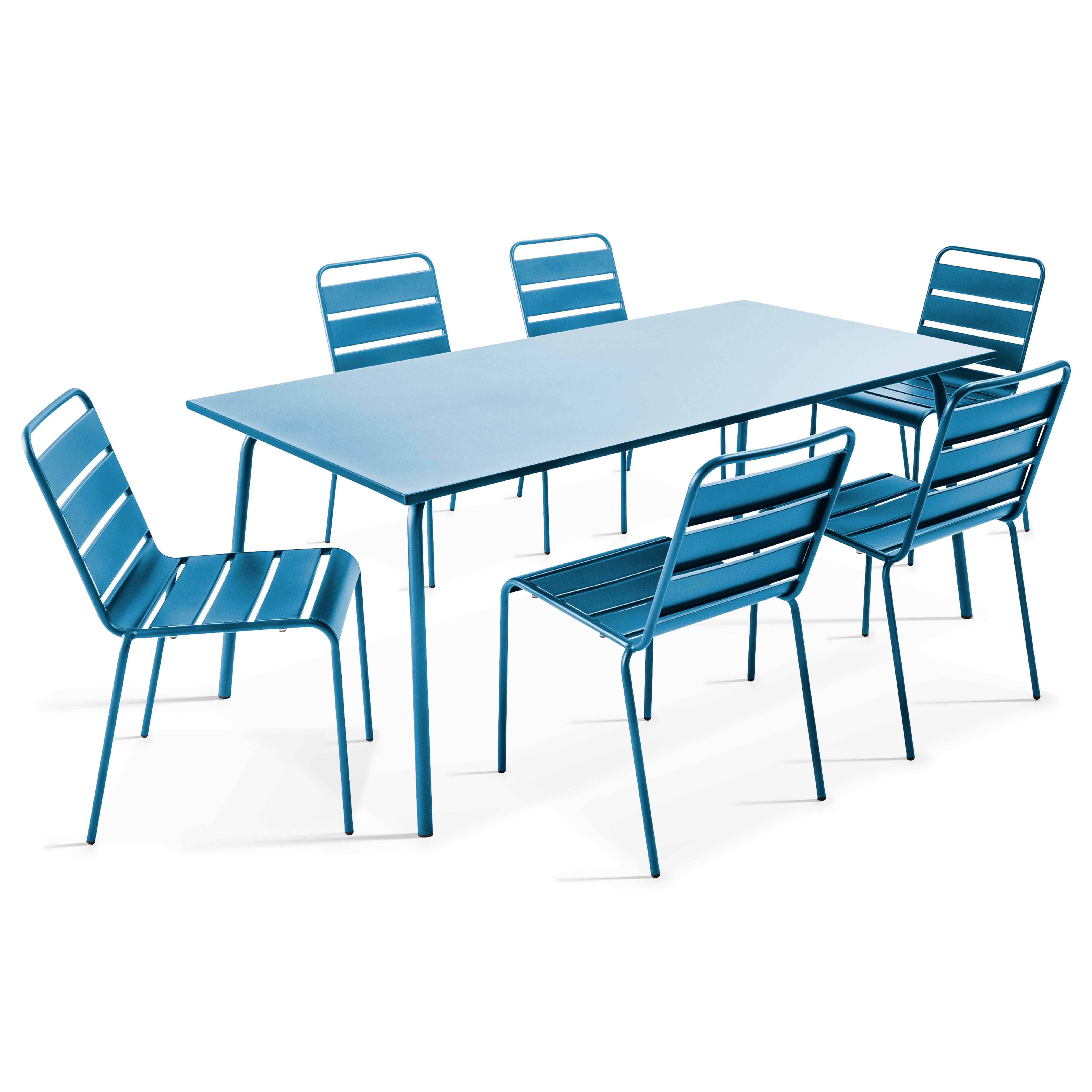 Oviala - Ensemble table de jardin et 6 chaises en métal bleu pacific Palavas - Oviala - Imagen 1