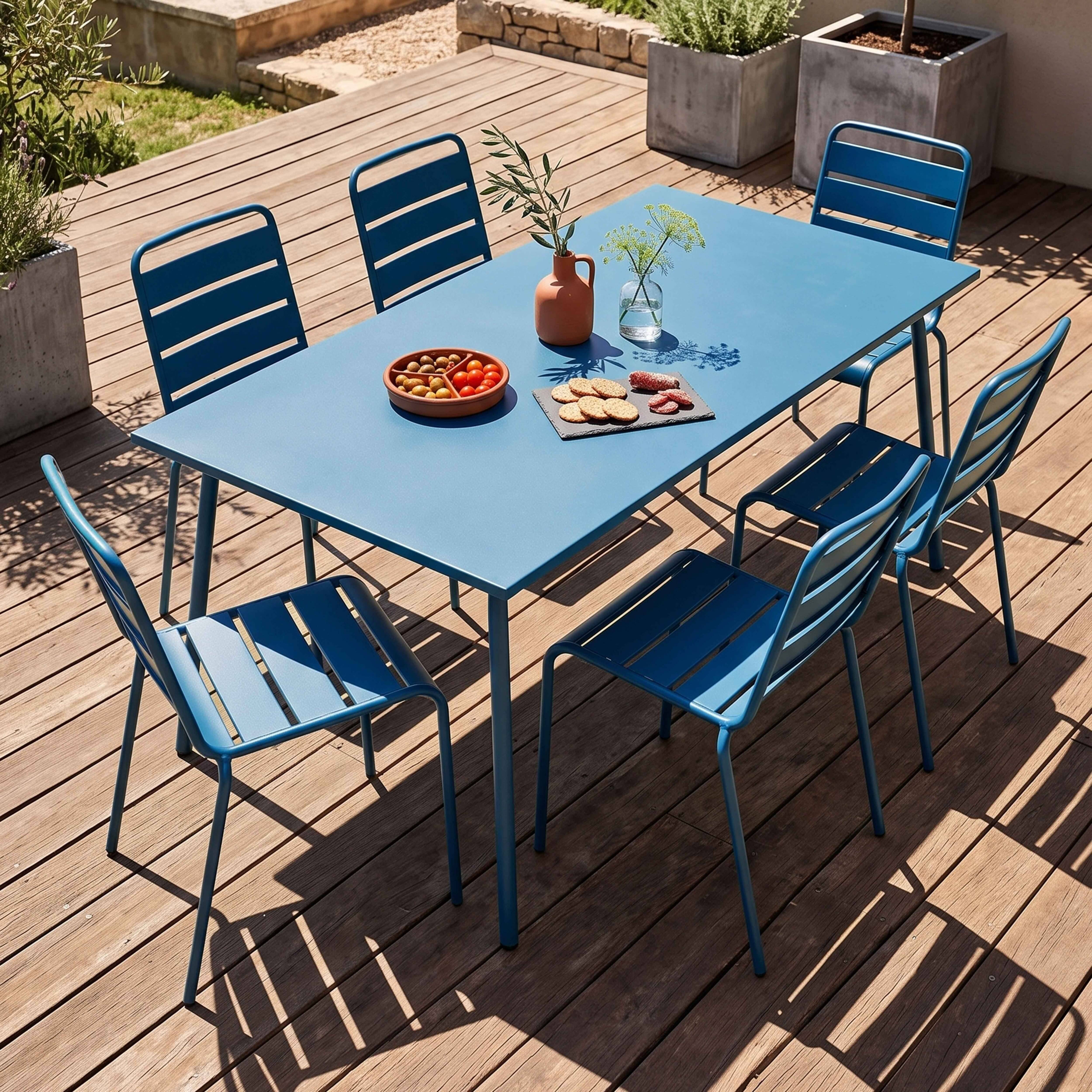 Oviala - Ensemble table de jardin et 6 chaises en métal bleu pacific Palavas - Oviala - Imagen 2