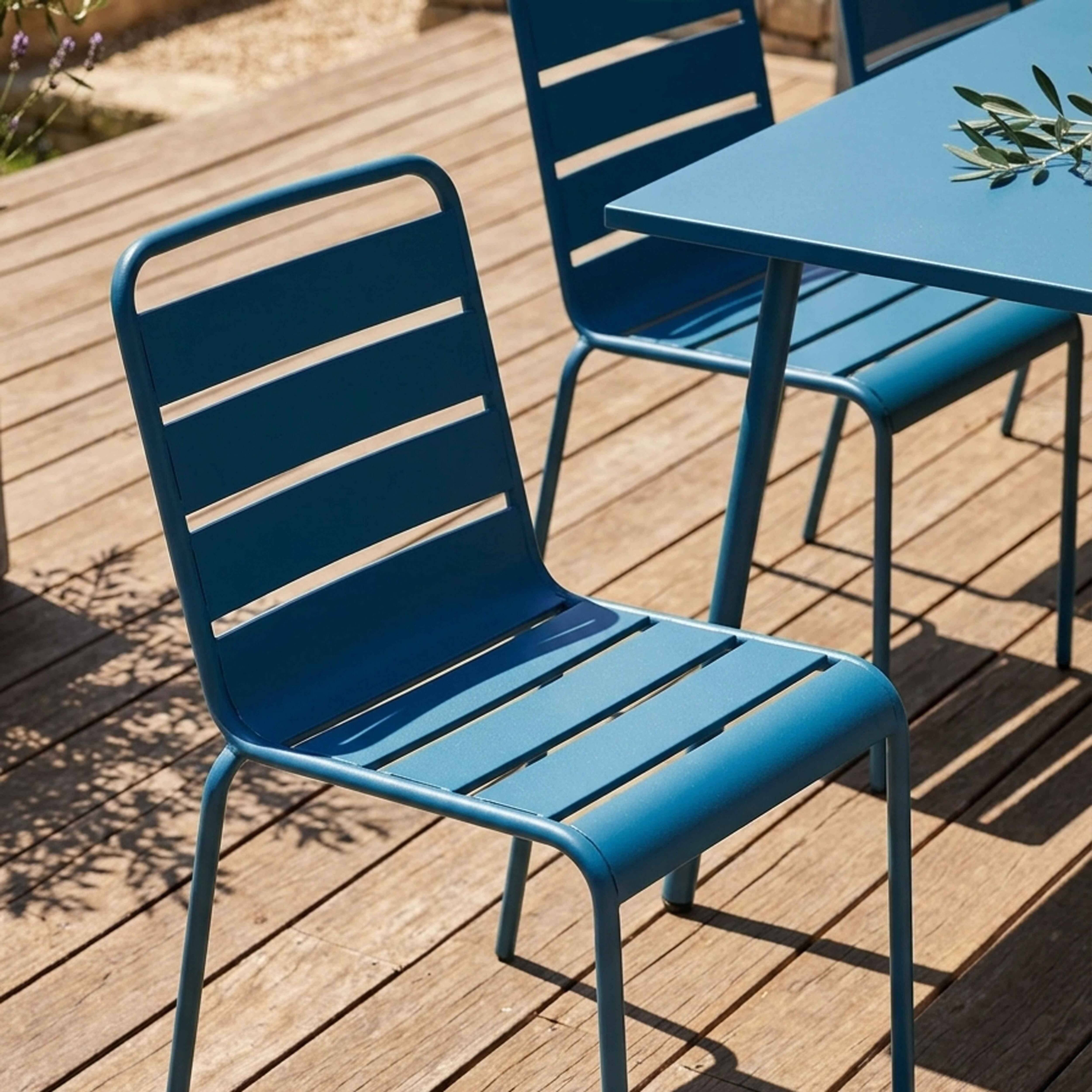 Oviala - Ensemble table de jardin et 6 chaises en métal bleu pacific Palavas - Oviala - Imagen 4