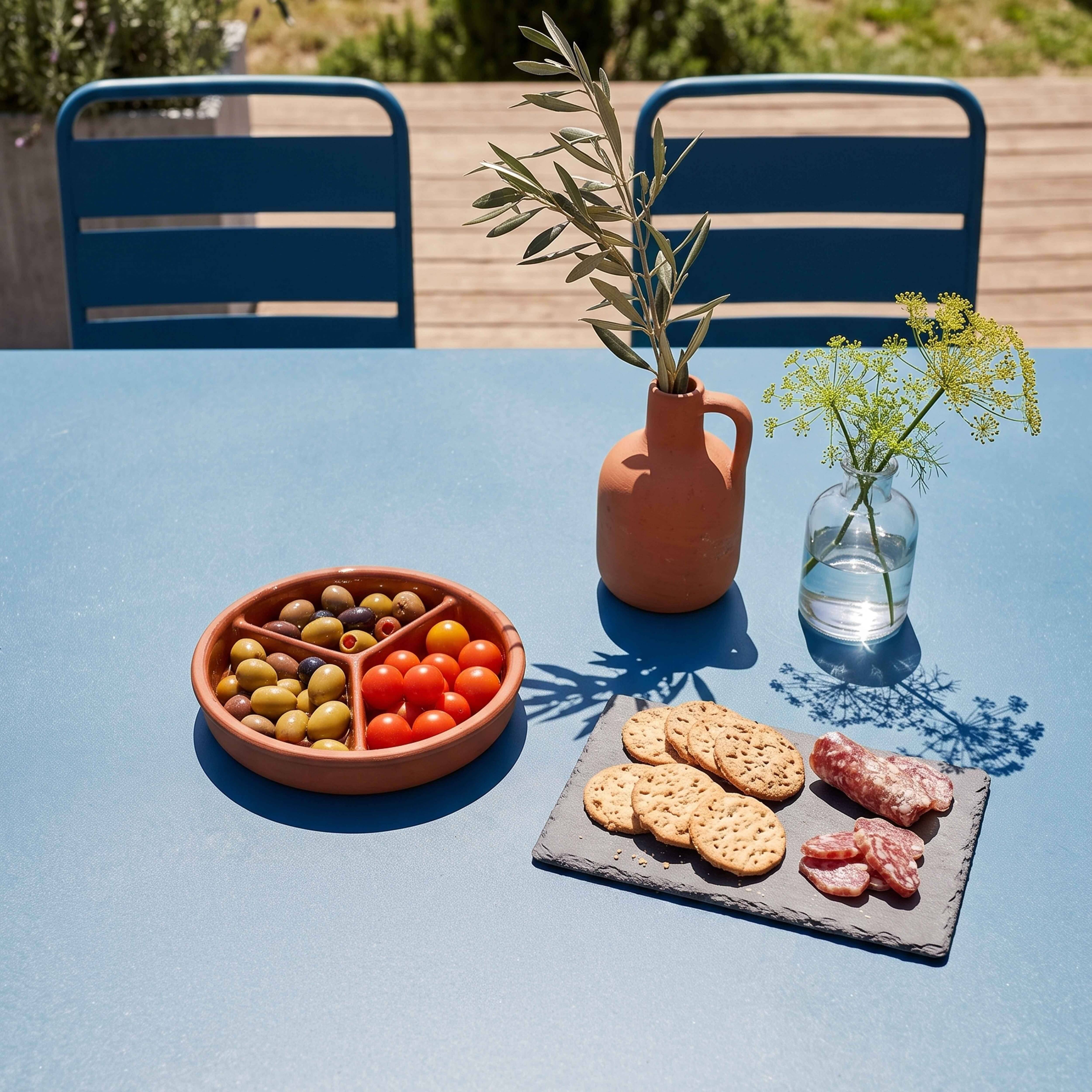 Oviala - Ensemble table de jardin et 6 chaises en métal bleu pacific Palavas - Oviala - Imagen 3