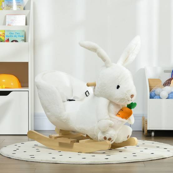 Animal à bascule lapin avec sons et ceinture, 60x33x50 cm, blanc - Image 4