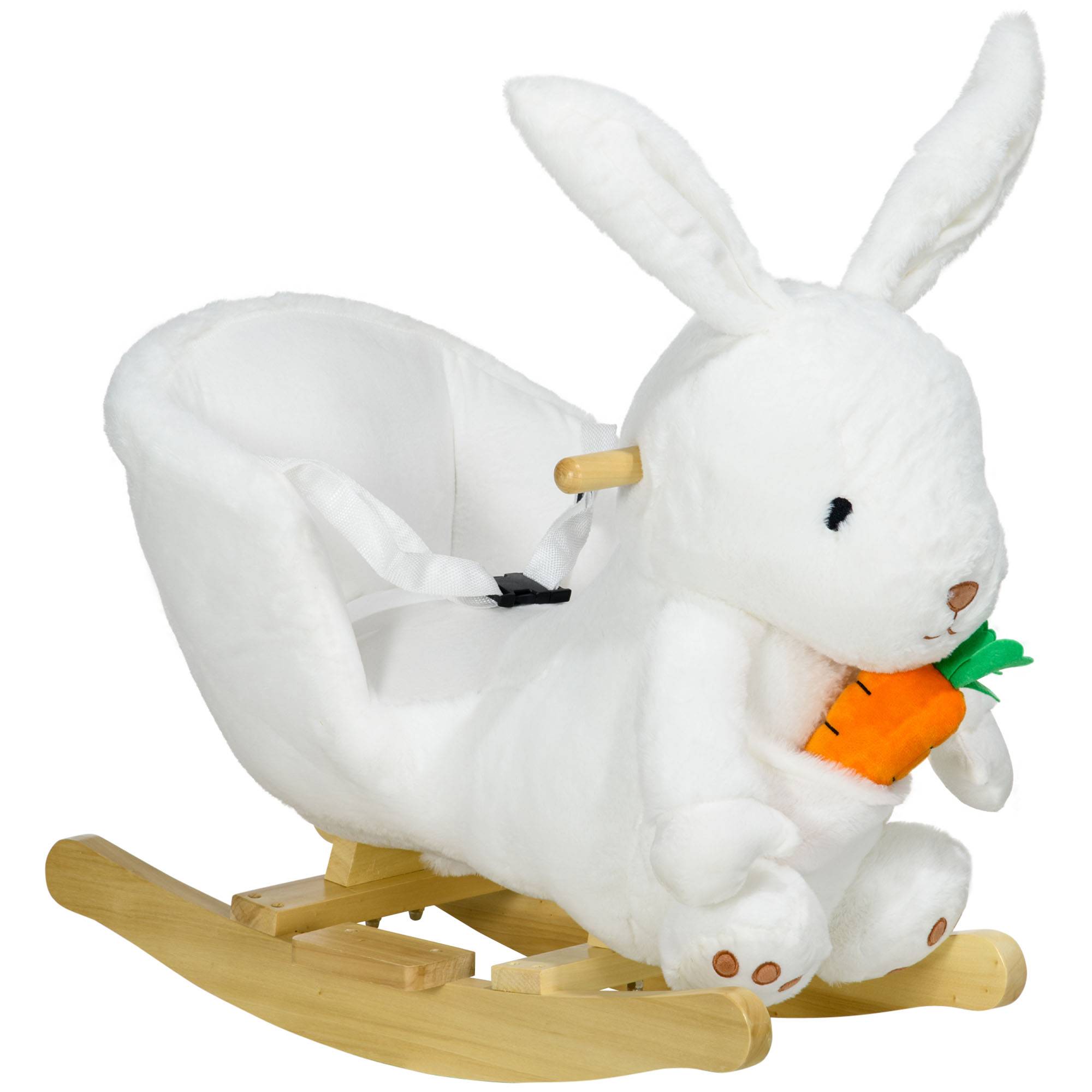Animal à bascule lapin avec sons et ceinture, 60x33x50 cm, blanc - Image 1