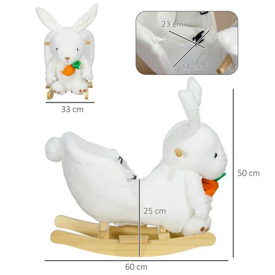 Animal à bascule lapin avec sons et ceinture, 60x33x50 cm, blanc - Image 5