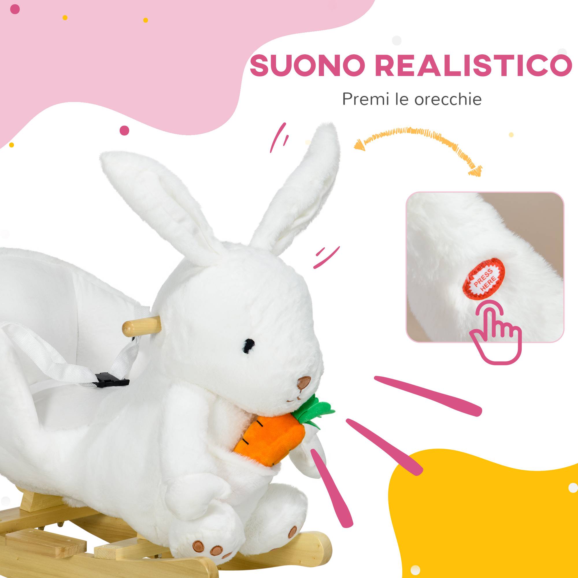 Animal à bascule lapin avec sons et ceinture, 60x33x50 cm, blanc - Image 6