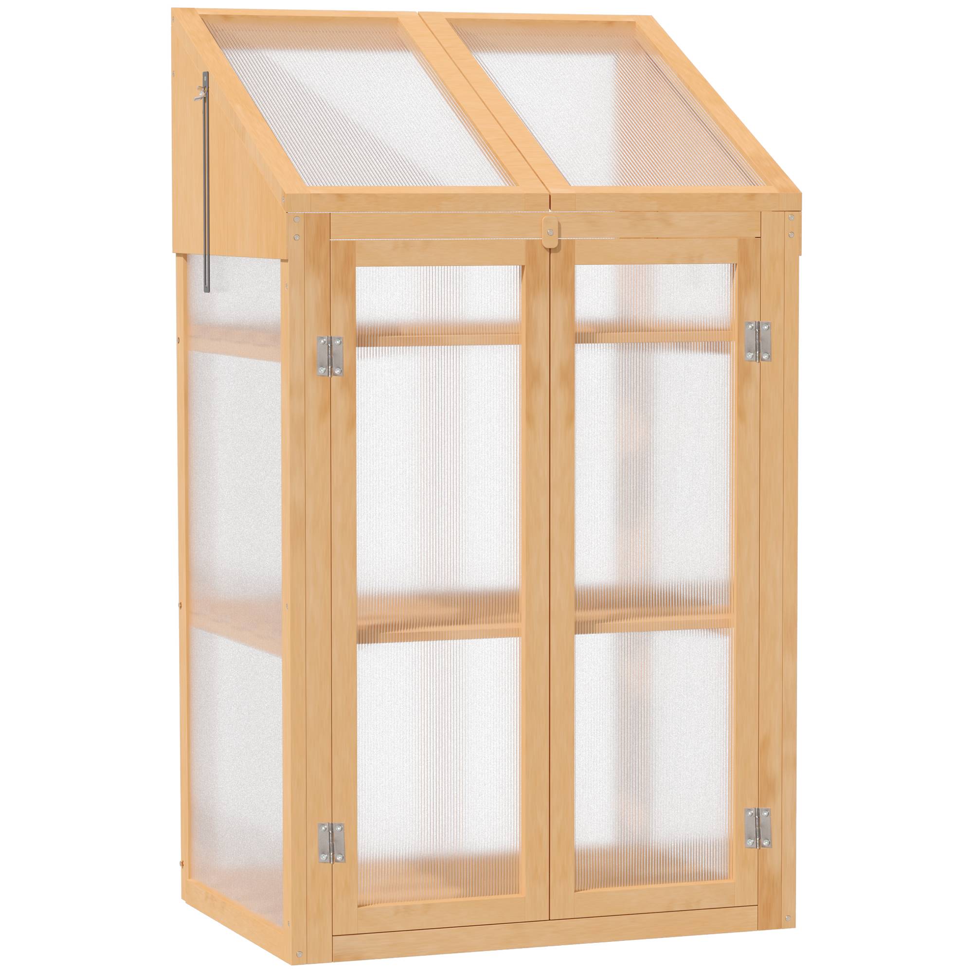 Mini Serre Châssis Bois 3 Étagères Double Porte Jardin Balcon 70x50x120cm - ComfortXL Outdoor Living - Image 2