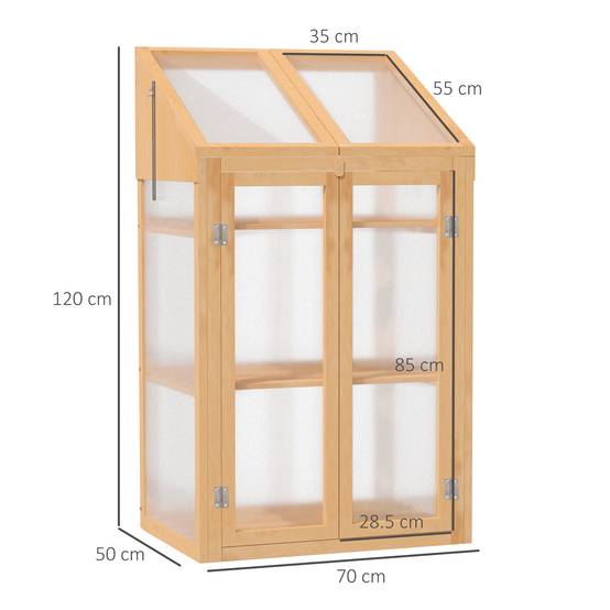 Mini Serre Châssis Bois 3 Étagères Double Porte Jardin Balcon 70x50x120cm - ComfortXL Outdoor Living - Image 3