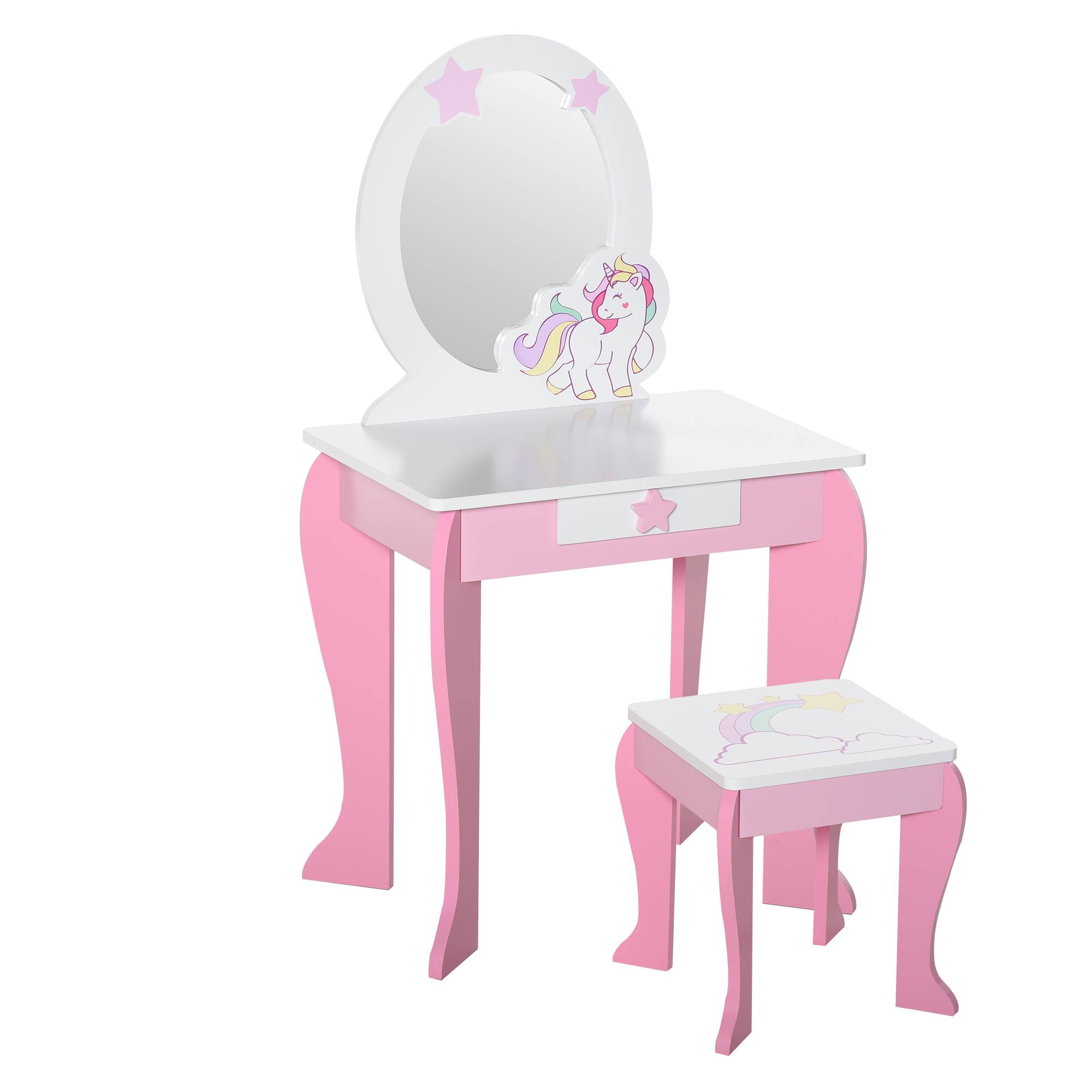 Sans Marque - Miroir jouet avec tiroir et tabouret de jeu pour filles de 3 à 6 ans - Image 1
