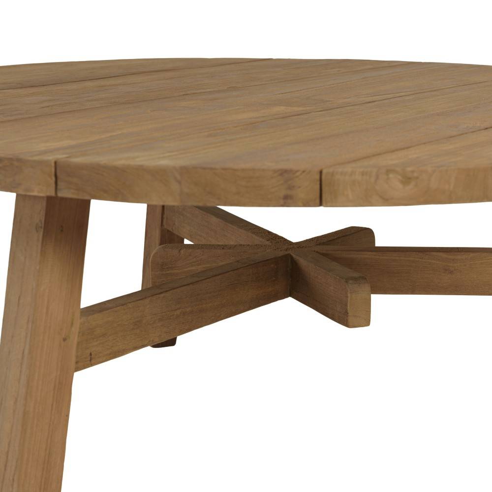 Macabane - KALLY - Table basse de jardin ronde en bois de teck recyclé naturel D95cm - Image 5