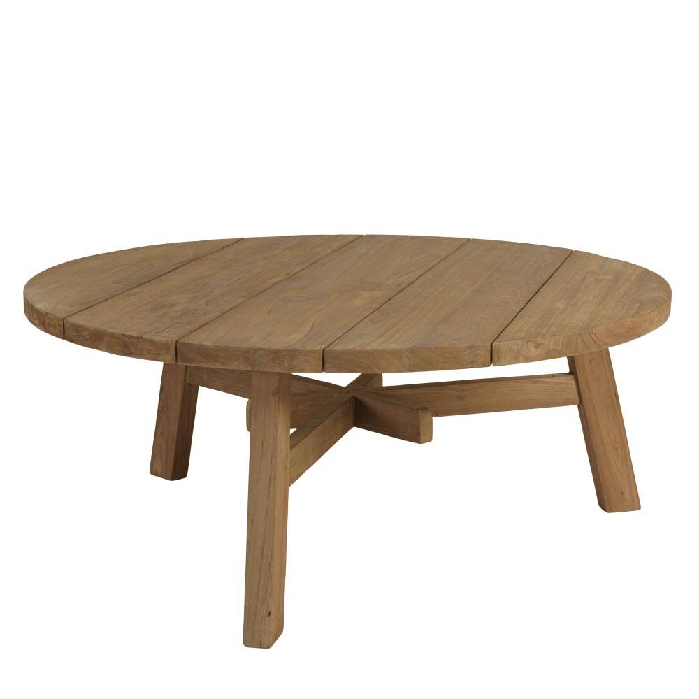 Macabane - KALLY - Table basse de jardin ronde en bois de teck recyclé naturel D95cm - Image 6