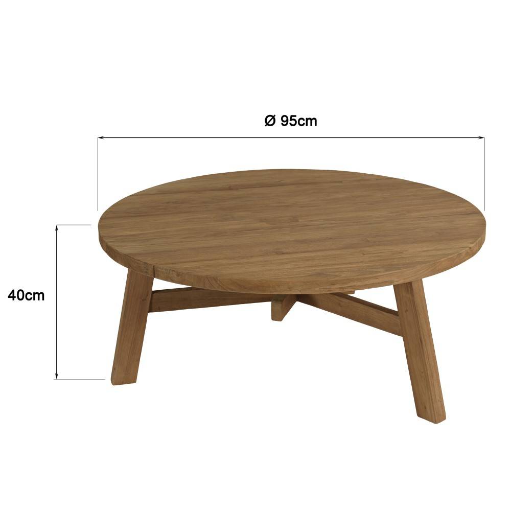 Macabane - KALLY - Table basse de jardin ronde en bois de teck recyclé naturel D95cm - Image 7