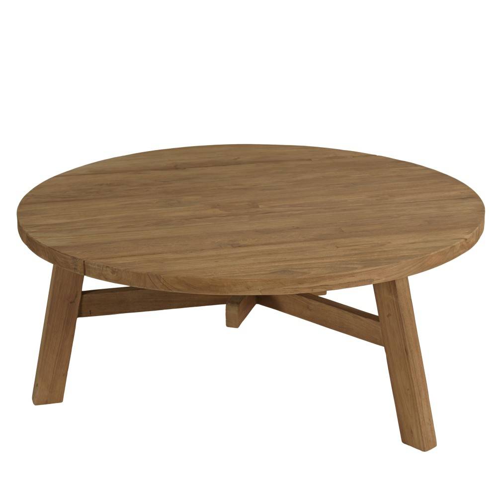 Macabane - KALLY - Table basse de jardin ronde en bois de teck recyclé naturel D95cm - Image 4