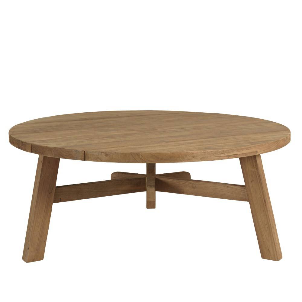Macabane - KALLY - Table basse de jardin ronde en bois de teck recyclé naturel D95cm