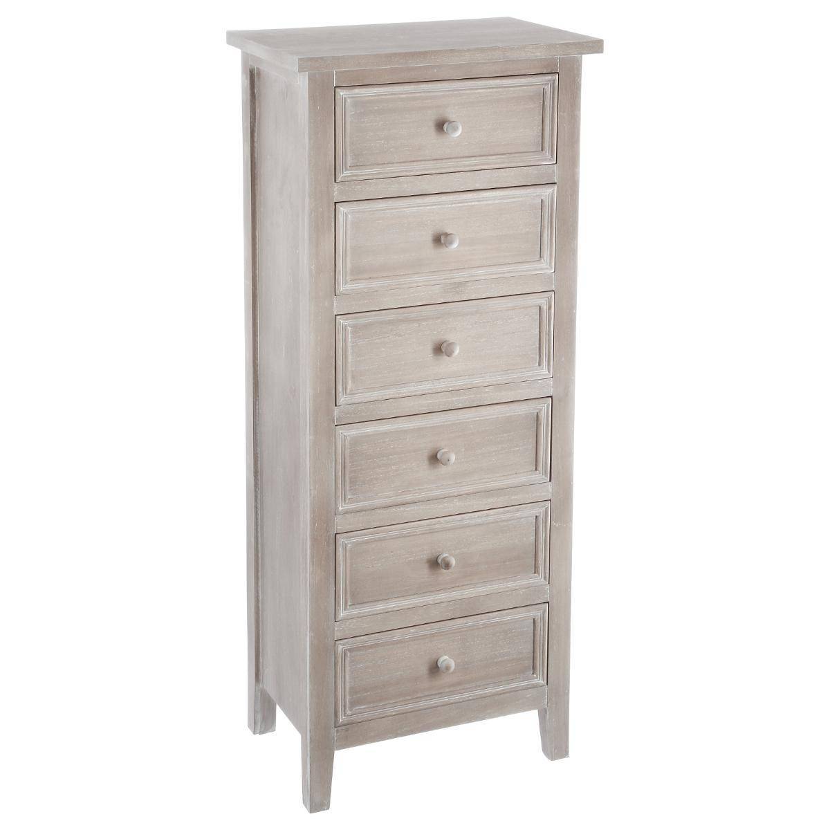 Atmosphera - Chiffonnier "Charme" bois blanchi 6 tiroirs - Atmosphera Créateur d'intérieur