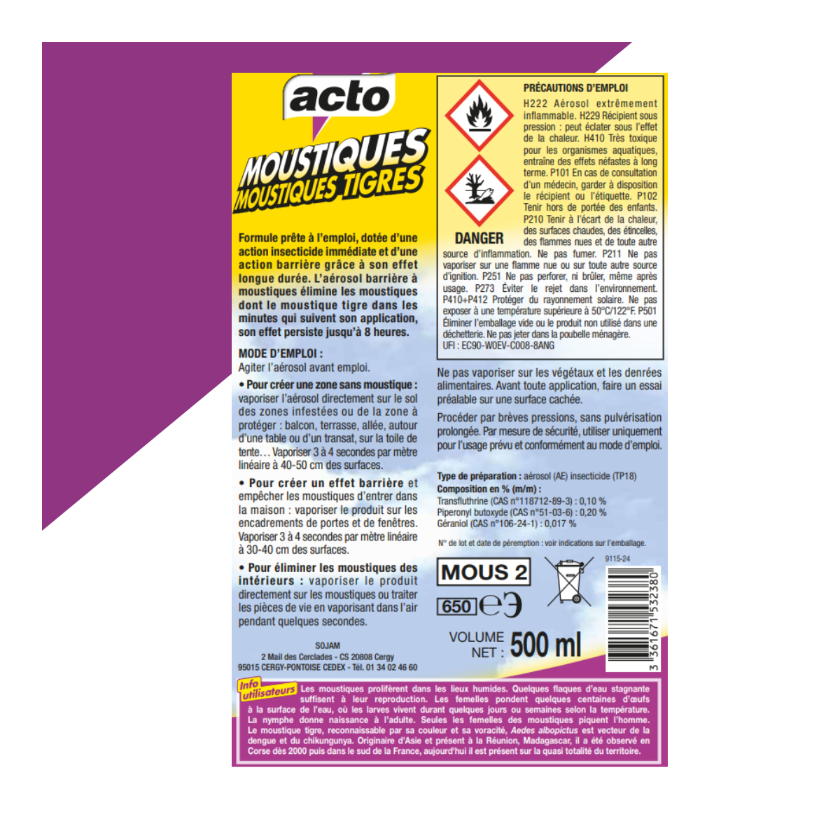 Acto - ACTO AÉROSOL BARRIÈRE MOUSTIQUES : Protection efficace contre les nuisibles - Imagen 3