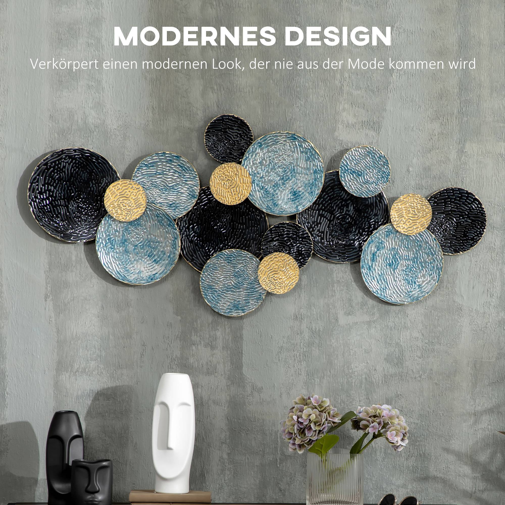 Sculpture murale 3D en métal pour salon design moderne 121x53cm noir bleu or - ComfortXL Outdoor Living - Image 4