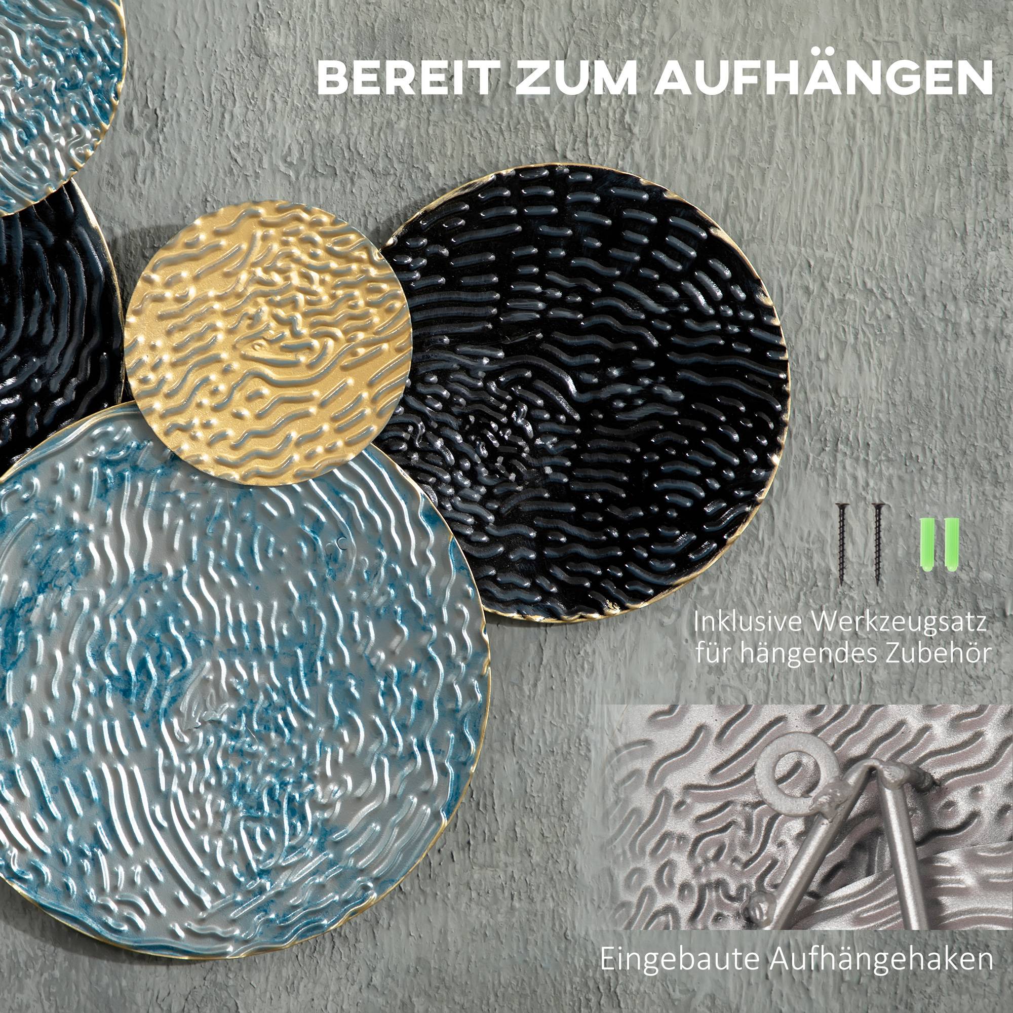 Sculpture murale 3D en métal pour salon design moderne 121x53cm noir bleu or - ComfortXL Outdoor Living - Image 5