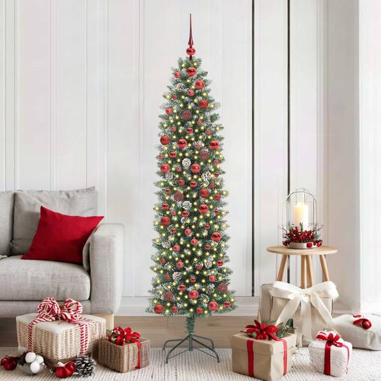 Vidaxl - Arbre de Noël artificiel slim Vert et blanc 180 cm vidaXL 3395293 - Image 1