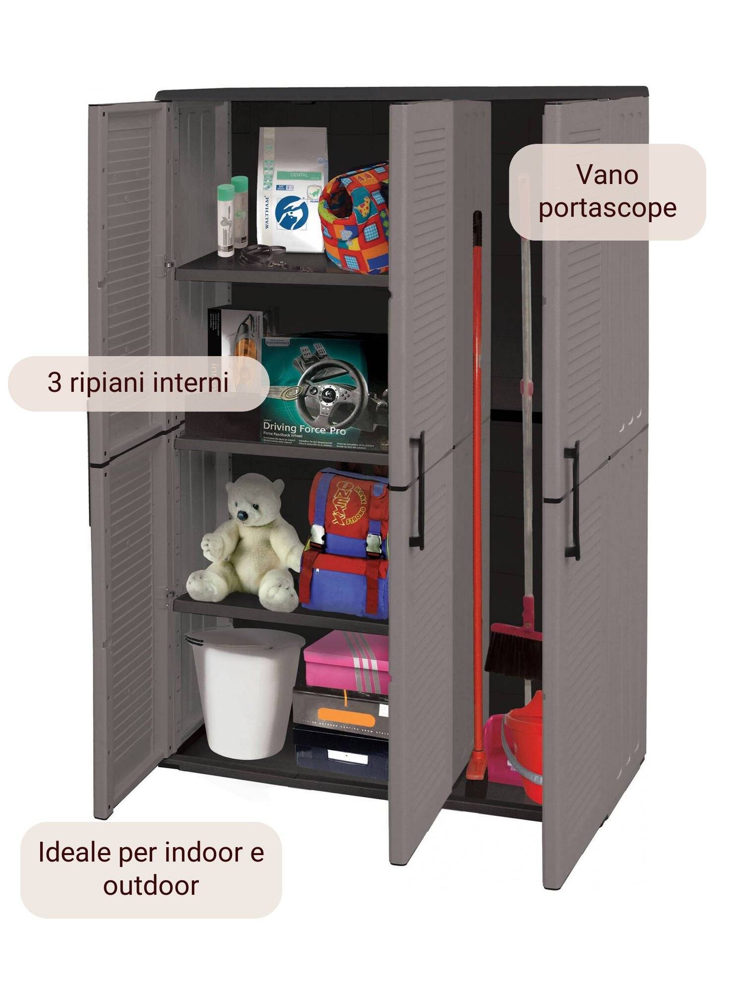 Dmora - Armoire d'extérieur Daltinie, Mobilier d'extérieur, Armoire de balcon polyvalente, Gris et Noir, Finition rayée, 102x37h163 cm - Dmora - Imagen 7