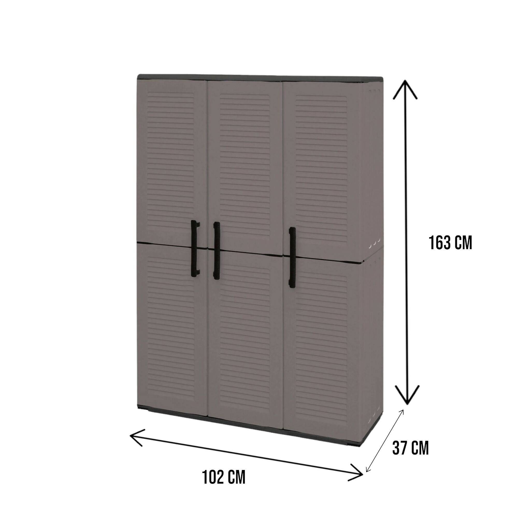 Dmora - Armoire d'extérieur Daltinie, Mobilier d'extérieur, Armoire de balcon polyvalente, Gris et Noir, Finition rayée, 102x37h163 cm - Dmora - Imagen 3