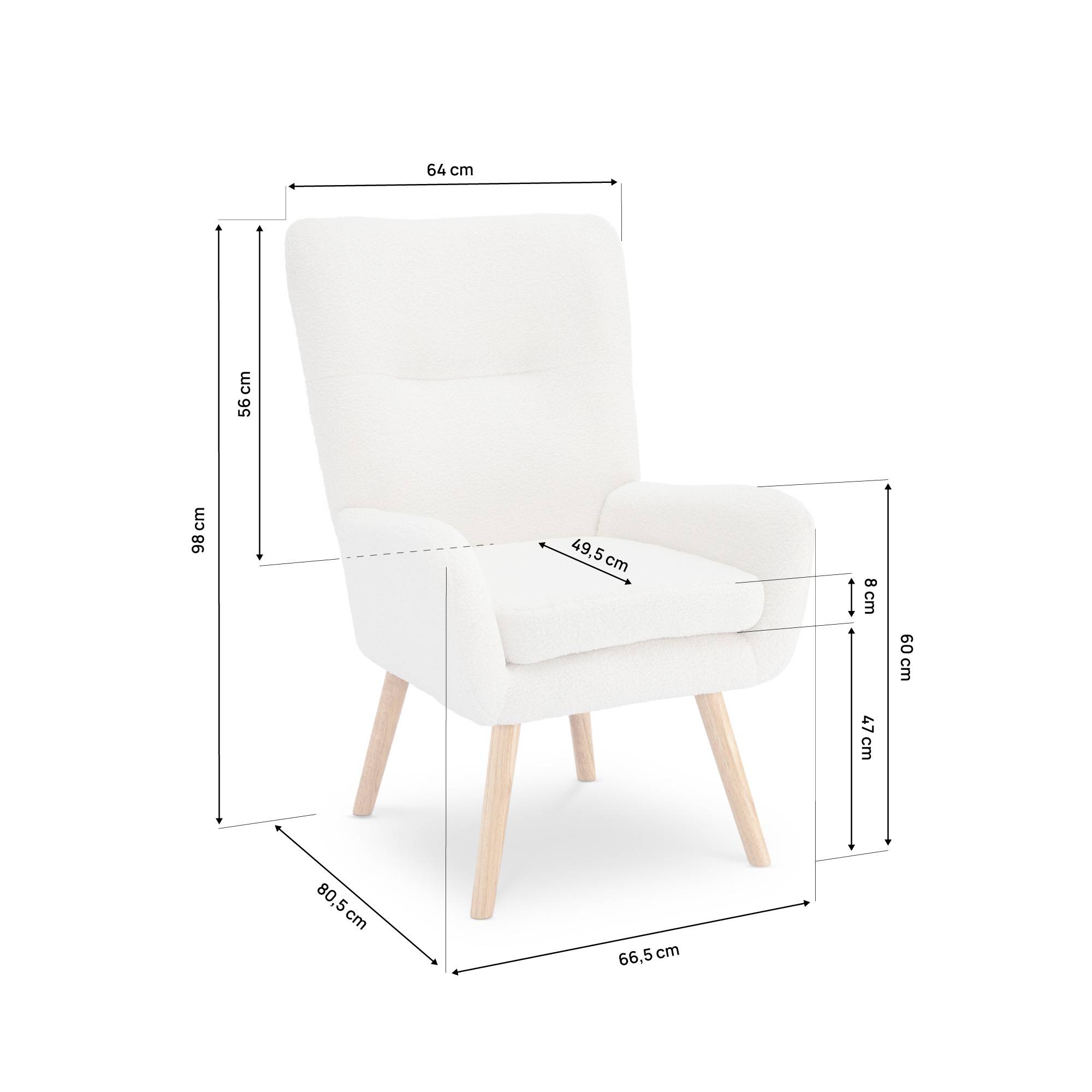 Sicaan Fauteuil scandinave moderne GAÏA tissu bouclette blanc - Image 2
