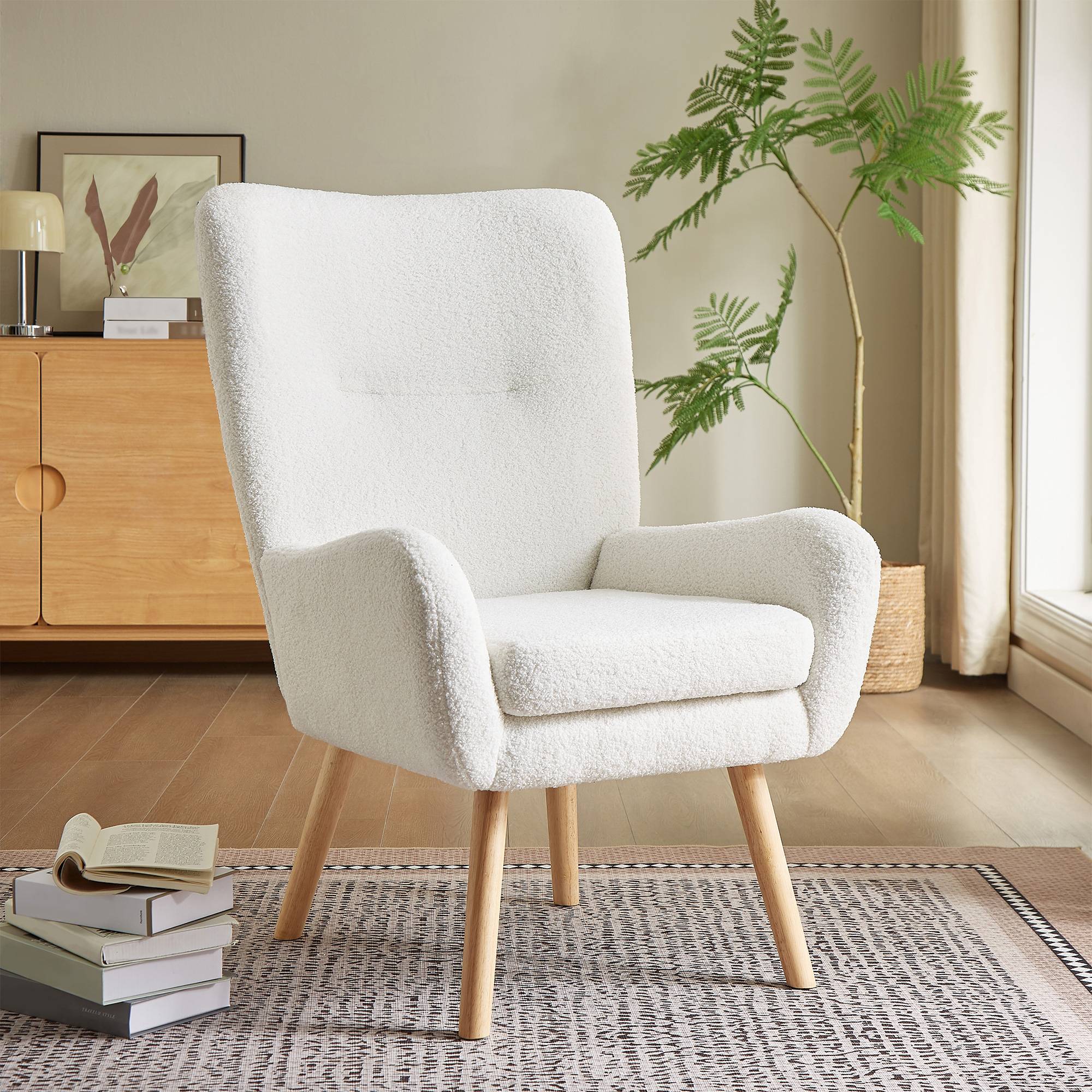 Sicaan Fauteuil scandinave moderne GAÏA tissu bouclette blanc - Image 1