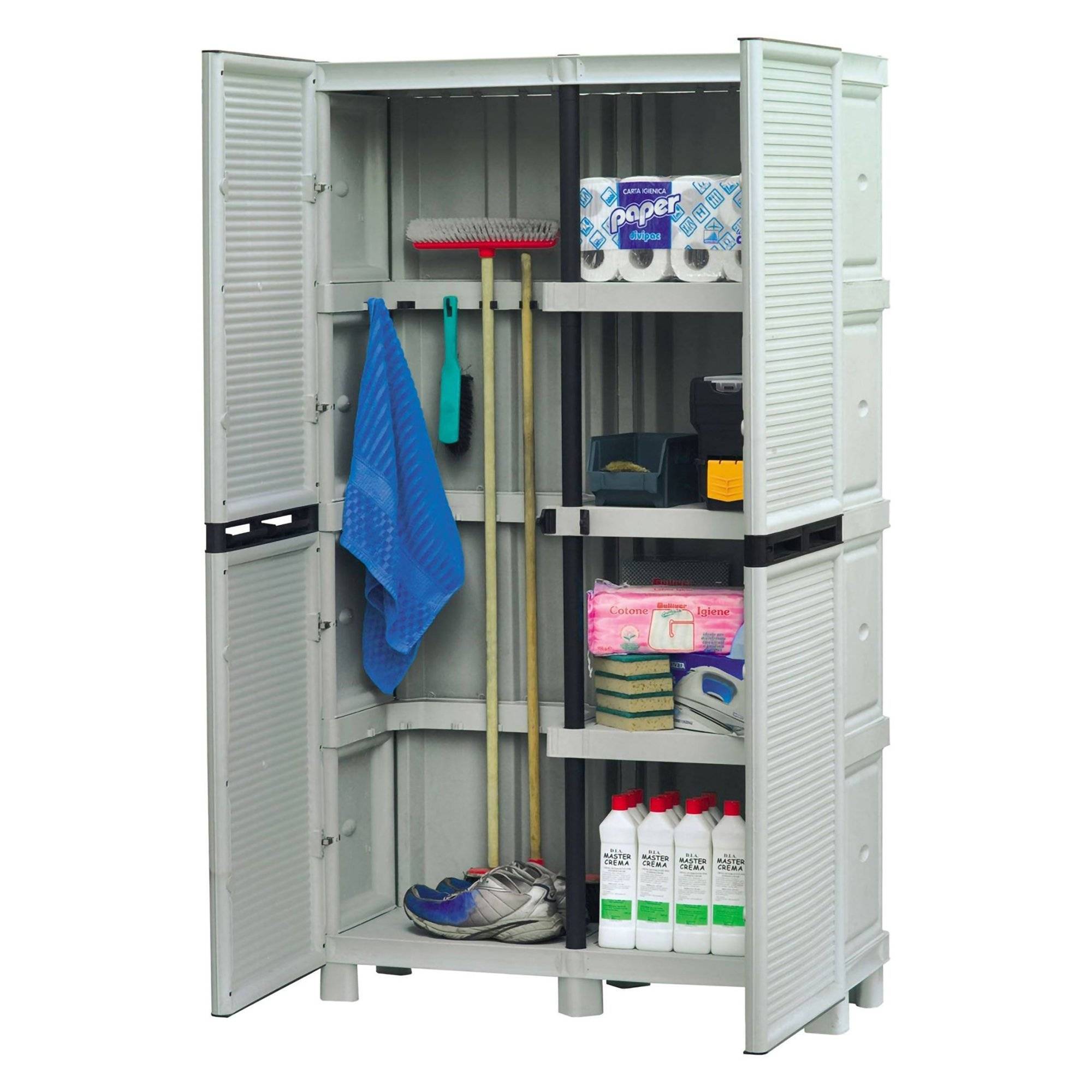 Dmora - Armoire d'extérieur Liège, Mobilier d'extérieur, Armoire de buanderie polyvalente, 100% Made in Italy, Gris clair, 100x39h172 cm - Imagen 1