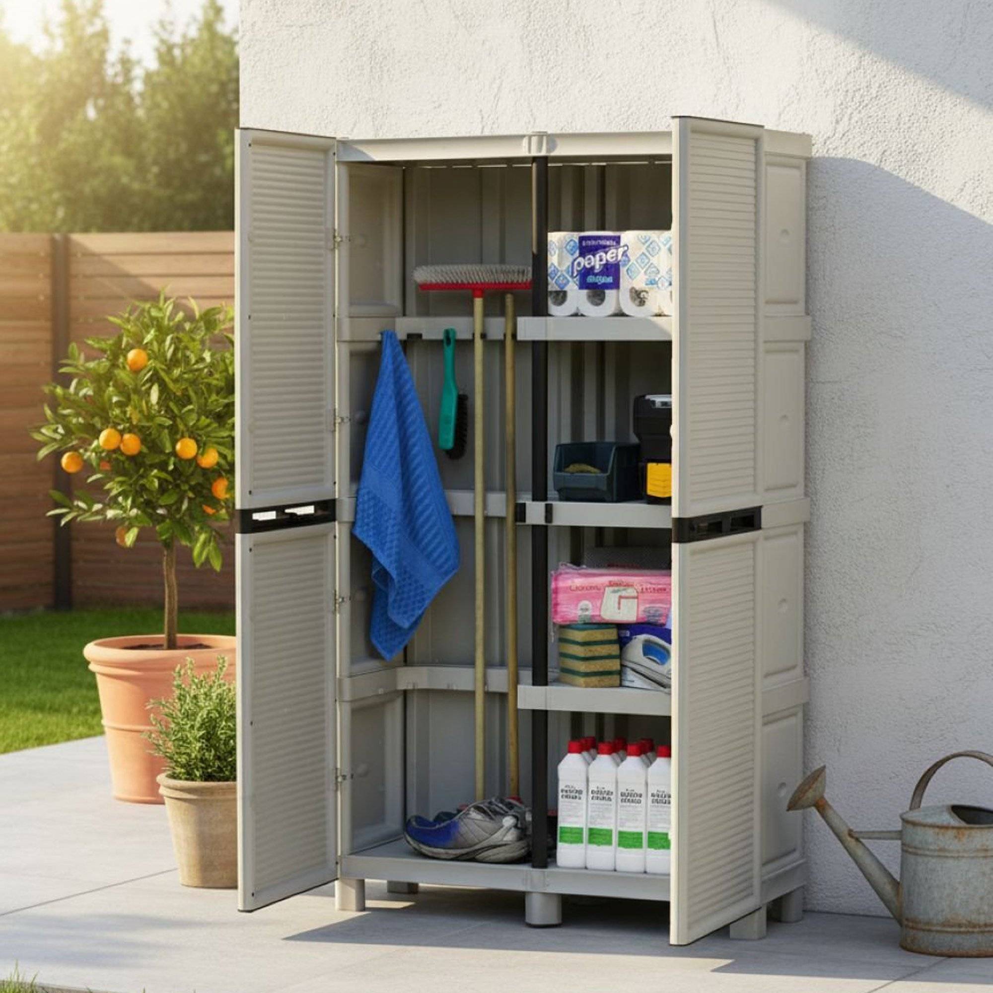 Dmora - Armoire d'extérieur Liège, Mobilier d'extérieur, Armoire de buanderie polyvalente, 100% Made in Italy, Gris clair, 100x39h172 cm - Imagen 2