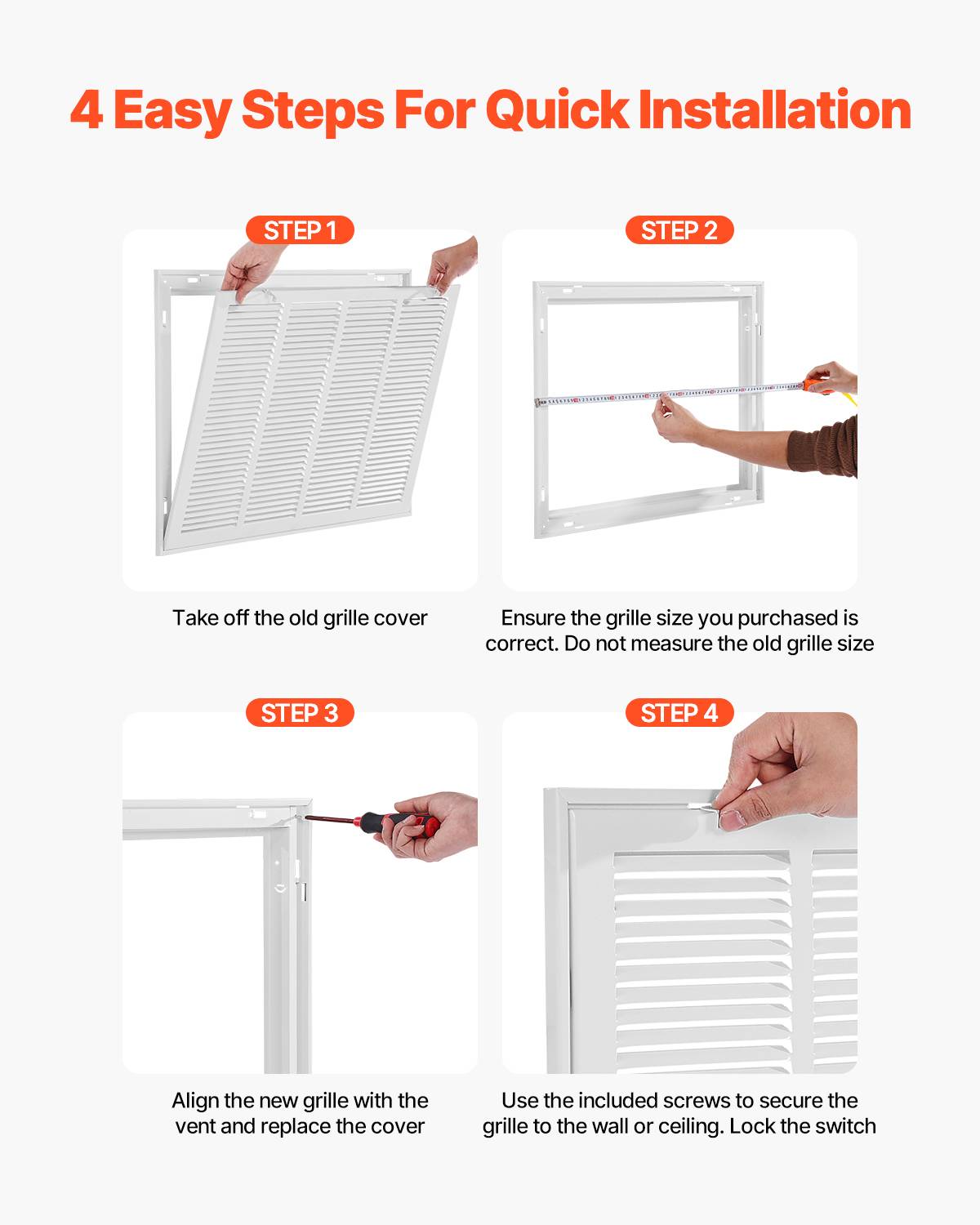 VEVOR Grille retour air 60.5x45.5cm, acier, ventilation, filtre non inclus. - Image 5