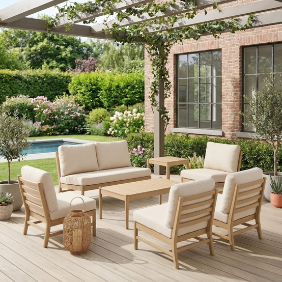 sweeek - Salon de jardin bois d'acacia naturel 6 places beige - Lunari | sweeek - Image 1