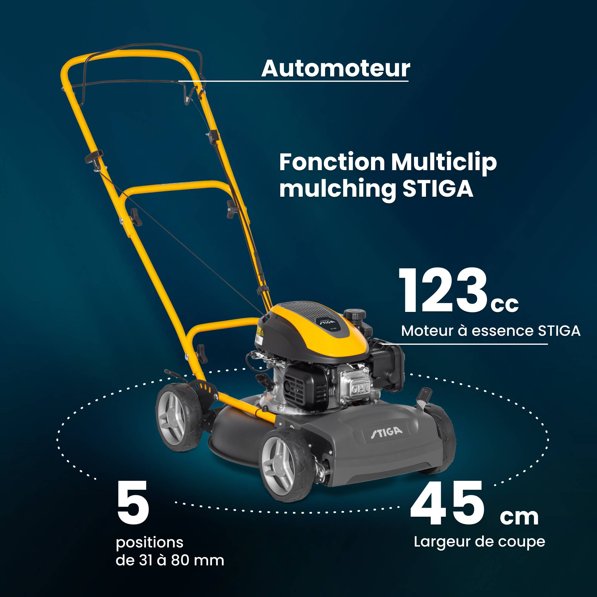 Stiga - Tondeuse MULTICLIP 47 S, 123 cm³, largeur 45 cm, mulching - STIGA - Image 7