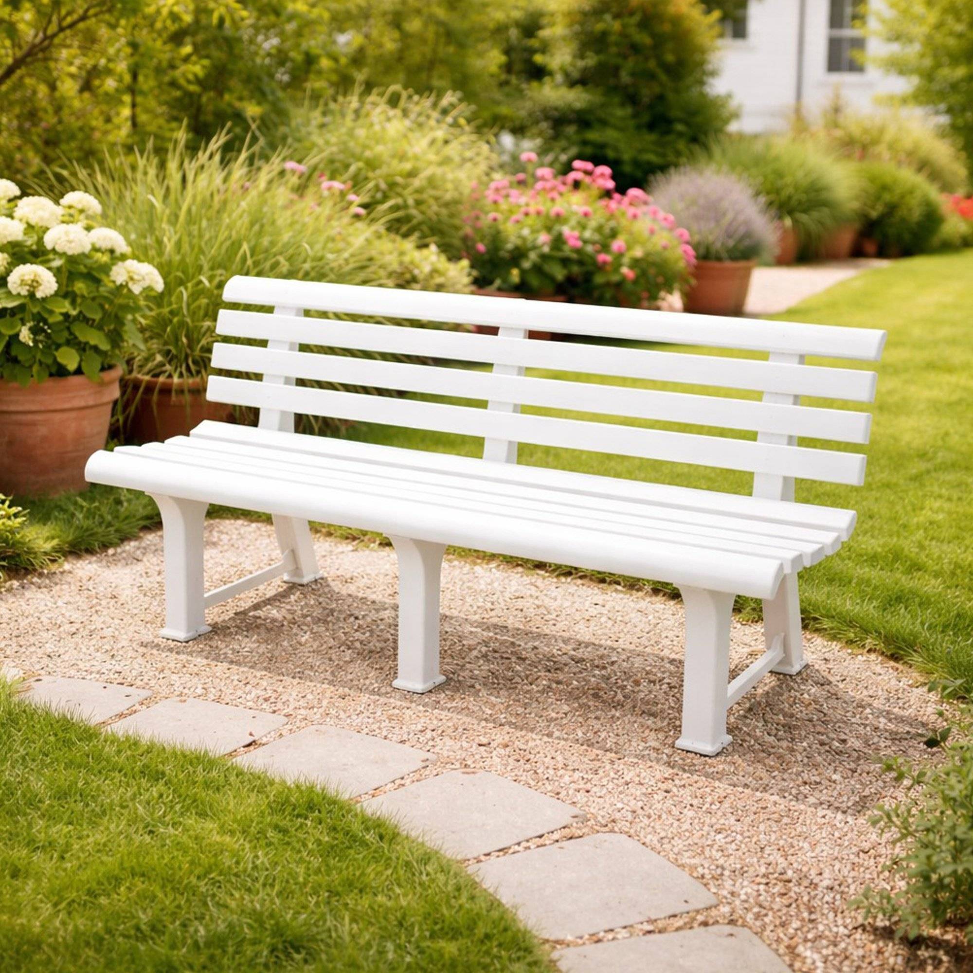Dmora - Banc d'extérieur Pomezia, Banc de jardin monobloc, Banc d'extérieur, 100% Made in Italy, 145x49h74 cm, Blanc - Dmora - Imagen 2