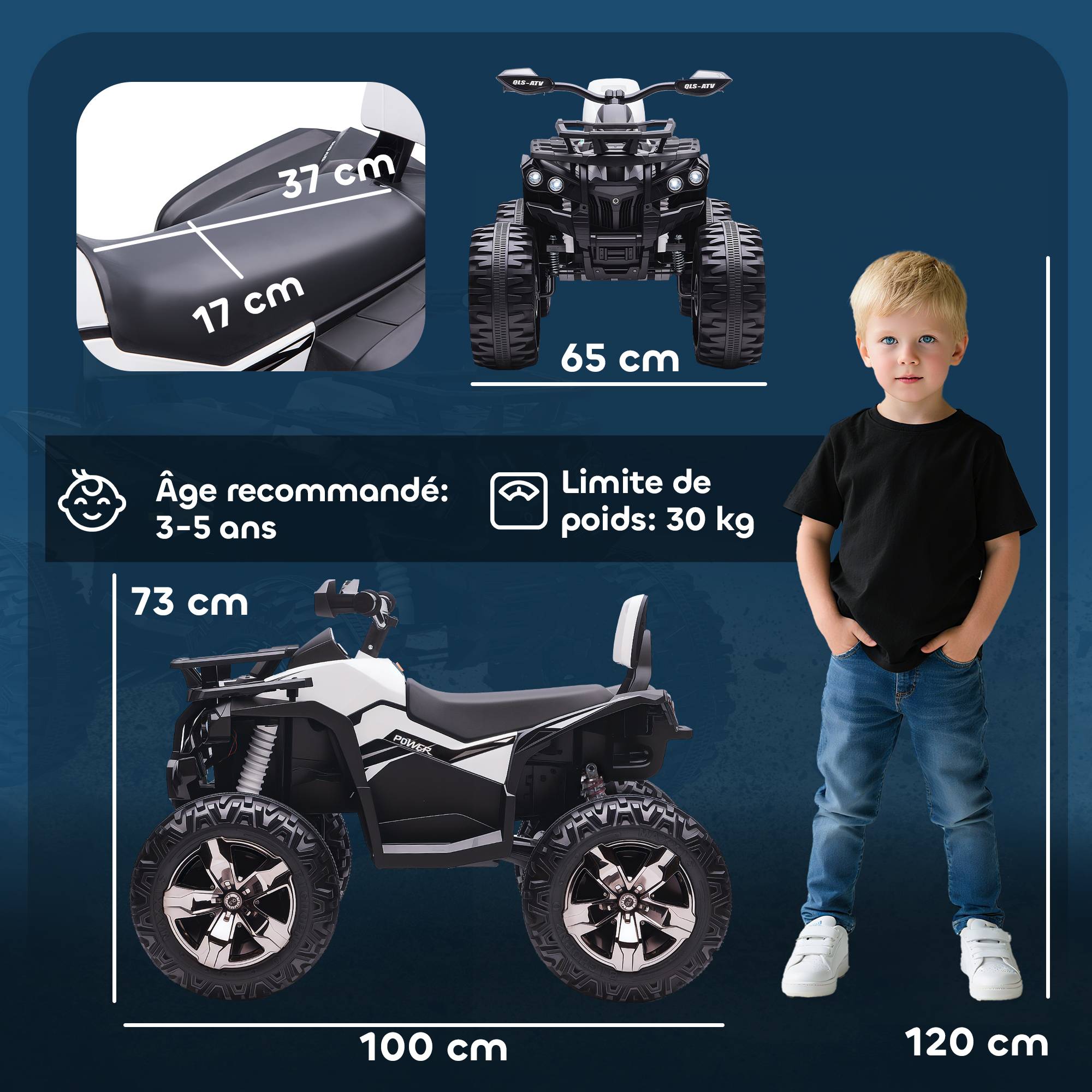 Quad Buggy électrique Enfant 12 V 8 Km/h Max. Voiture électrique Enfant avec Effets Lumineux sonores métal PP - Image 5