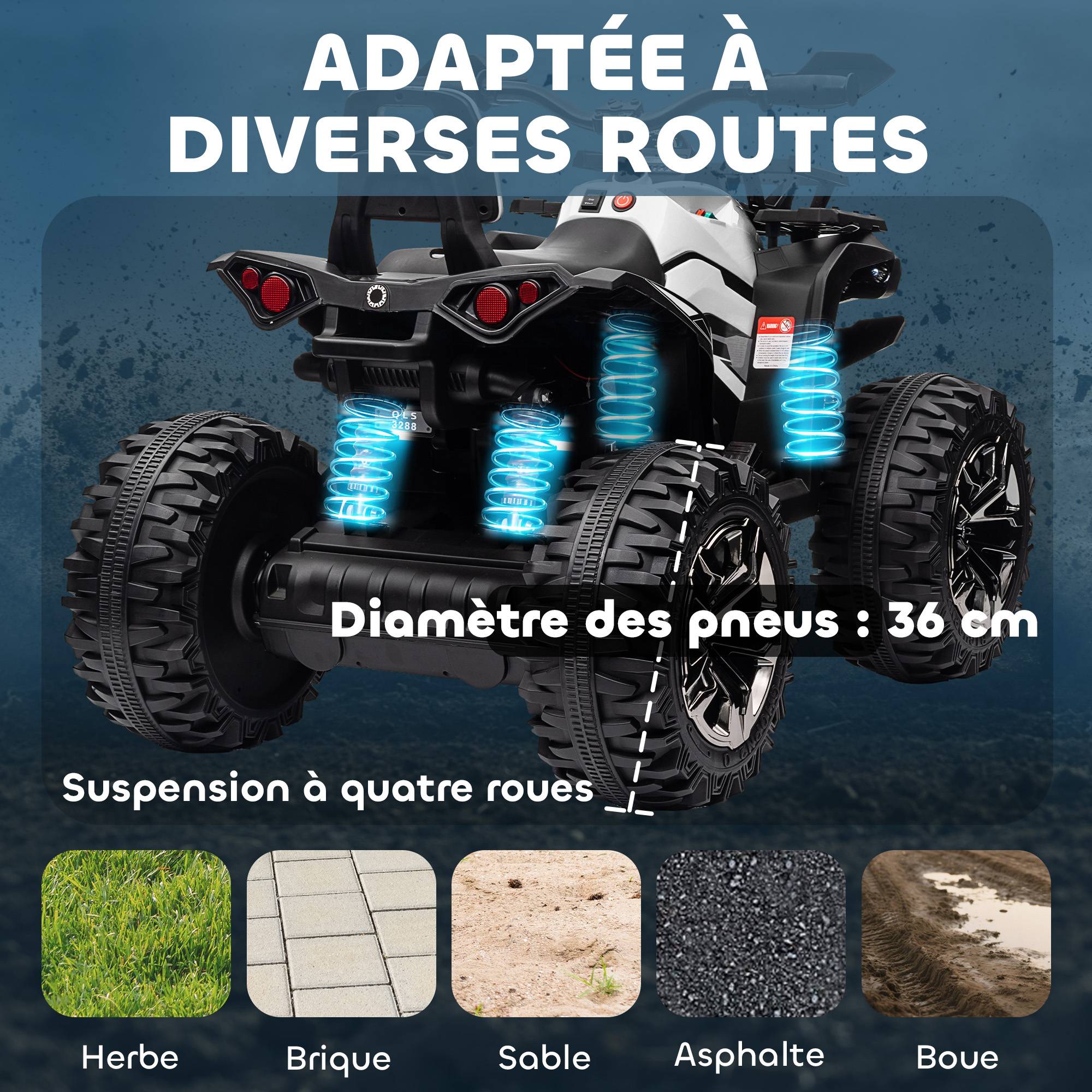 Quad Buggy électrique Enfant 12 V 8 Km/h Max. Voiture électrique Enfant avec Effets Lumineux sonores métal PP - Image 7