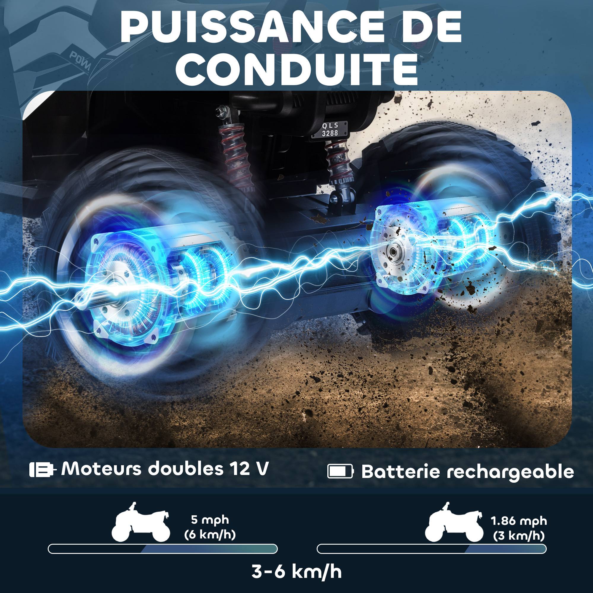 Quad Buggy électrique Enfant 12 V 8 Km/h Max. Voiture électrique Enfant avec Effets Lumineux sonores métal PP - Image 6